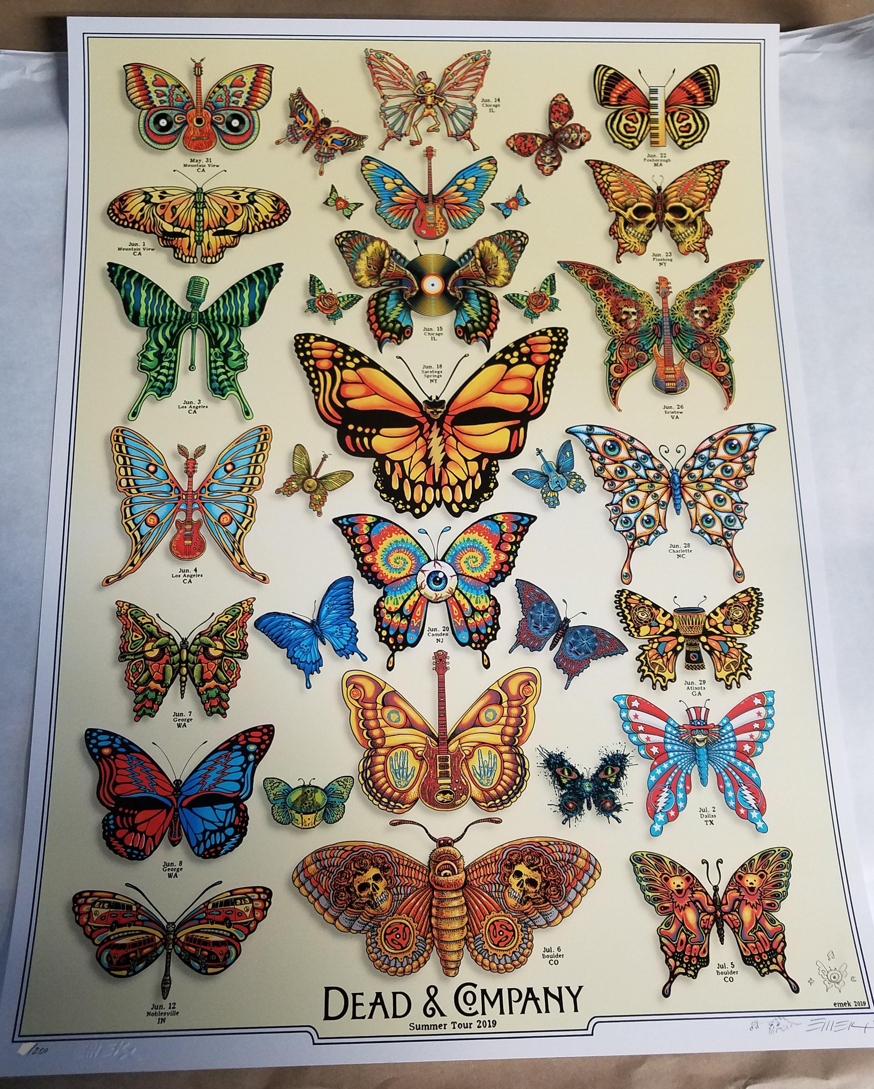 Dead and Company Summer Tour 2019 Butterflies Artist Edition xx/200 S/N Grateful Dead Emek