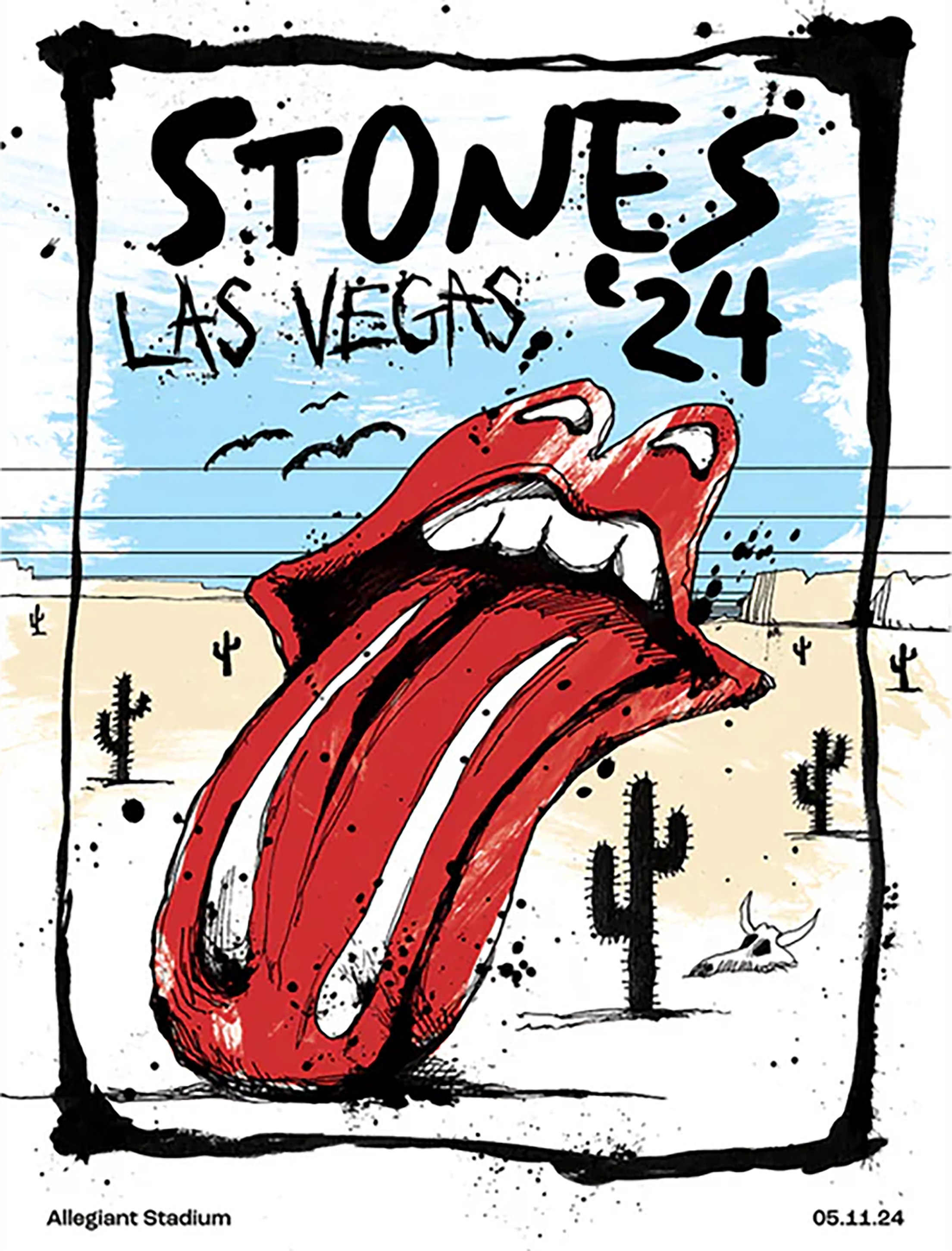 Rolling Stones 2024 Hackney Diamonds Tour Las Vegas, NV Lithograph and Pit Wristband