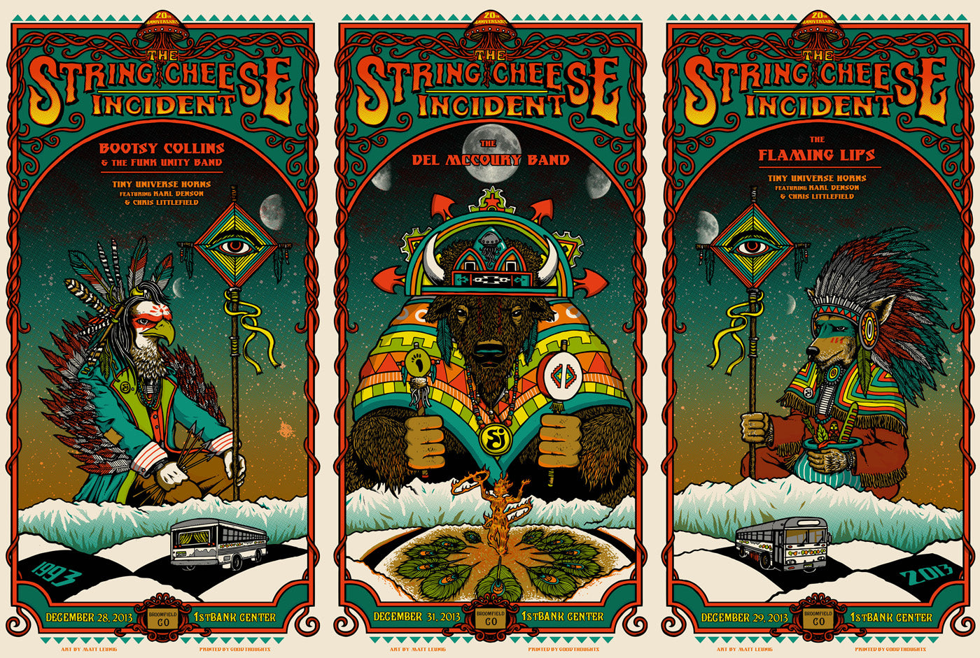 String Cheese Incident NYE 2013 20th Anniversary Triptych Screen prints Matt Leunig