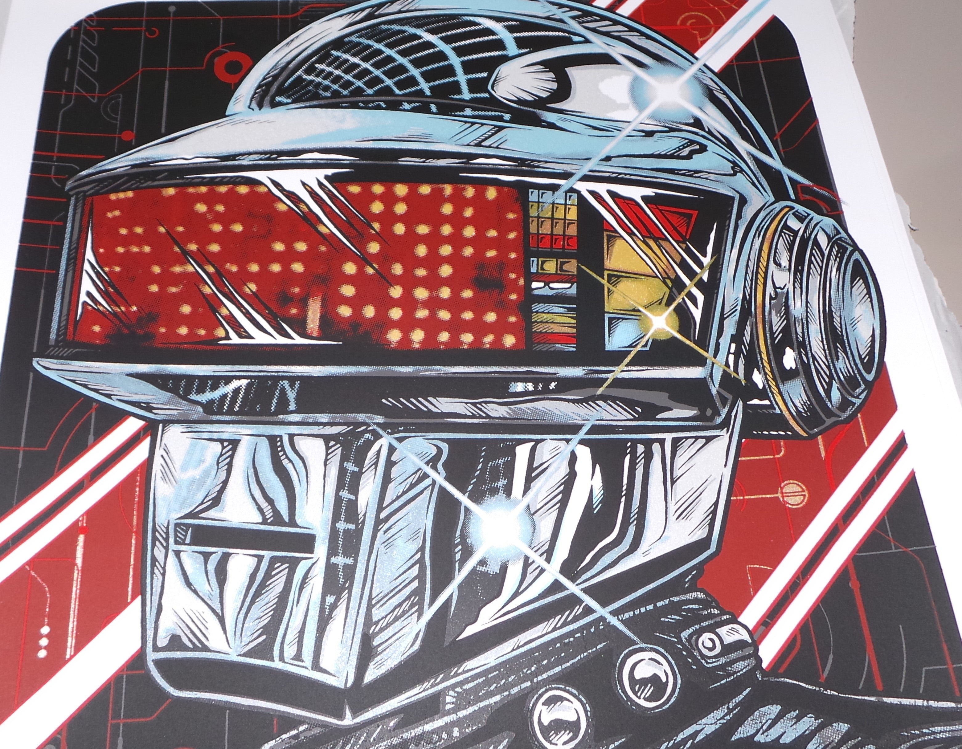 "Daft Punk - Thomas" 2015 Limited Edition of 150, Signed and Numbered Originally sold through Studio Seppuku in 2015. Following purchase, prints are rolled in kraft paper and shipped in a sturdy cardboard tube protected with bubble wrap on each end of the inside.