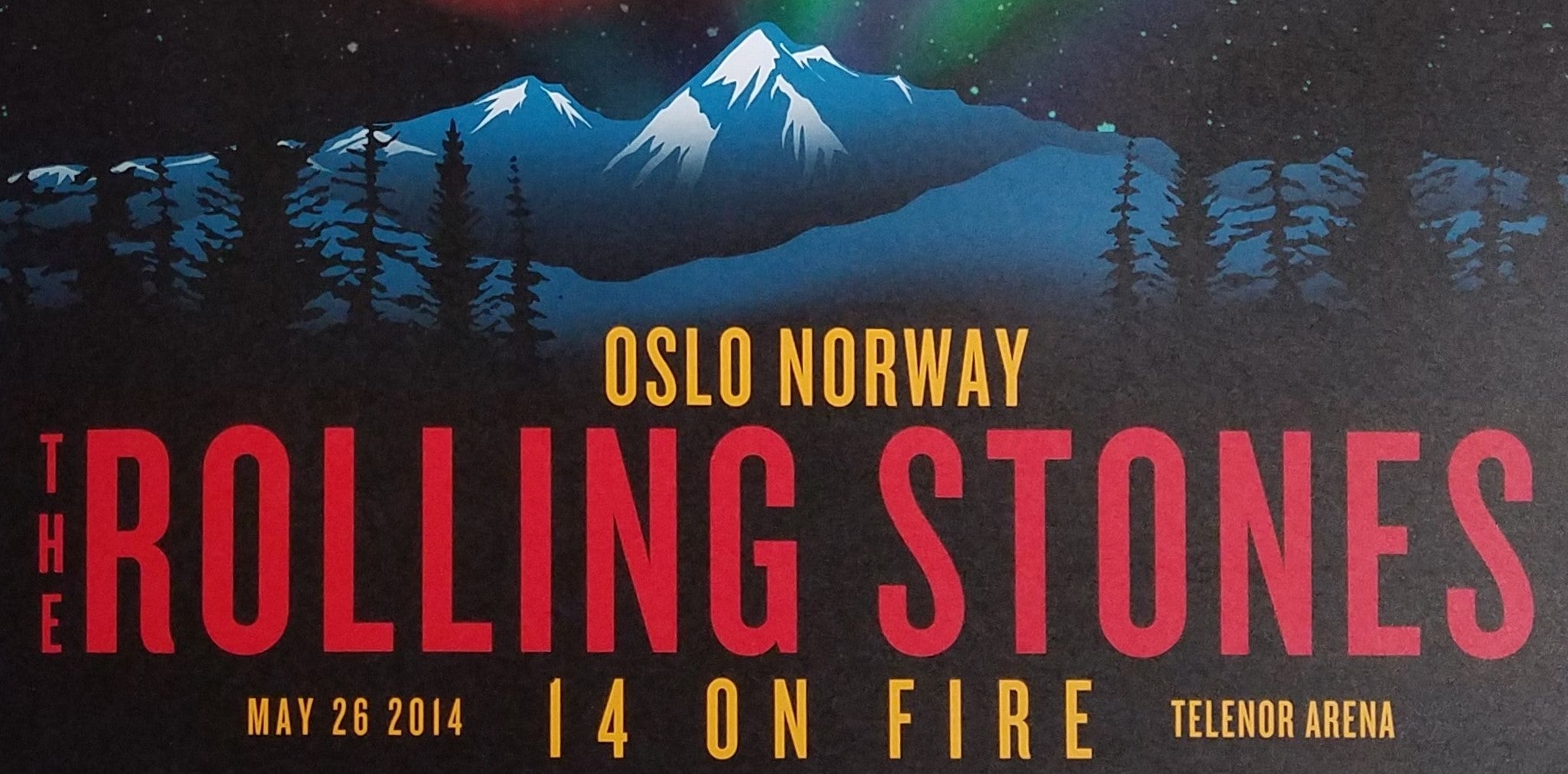Title:  The Rolling Stones - 2014 OFFICIAL POSTER OSLO NORWAY #2  Poster artist:   Edition:  xx/500  Type: Limited edition lithograph   Size: 17" x 23"  Location: Oslo, Norway   Venue:  Telenor Arena   Notes:  1st edition, official poster hand numbered and embossed  Official poster, Europe 14 On Fire Tour original from the show!