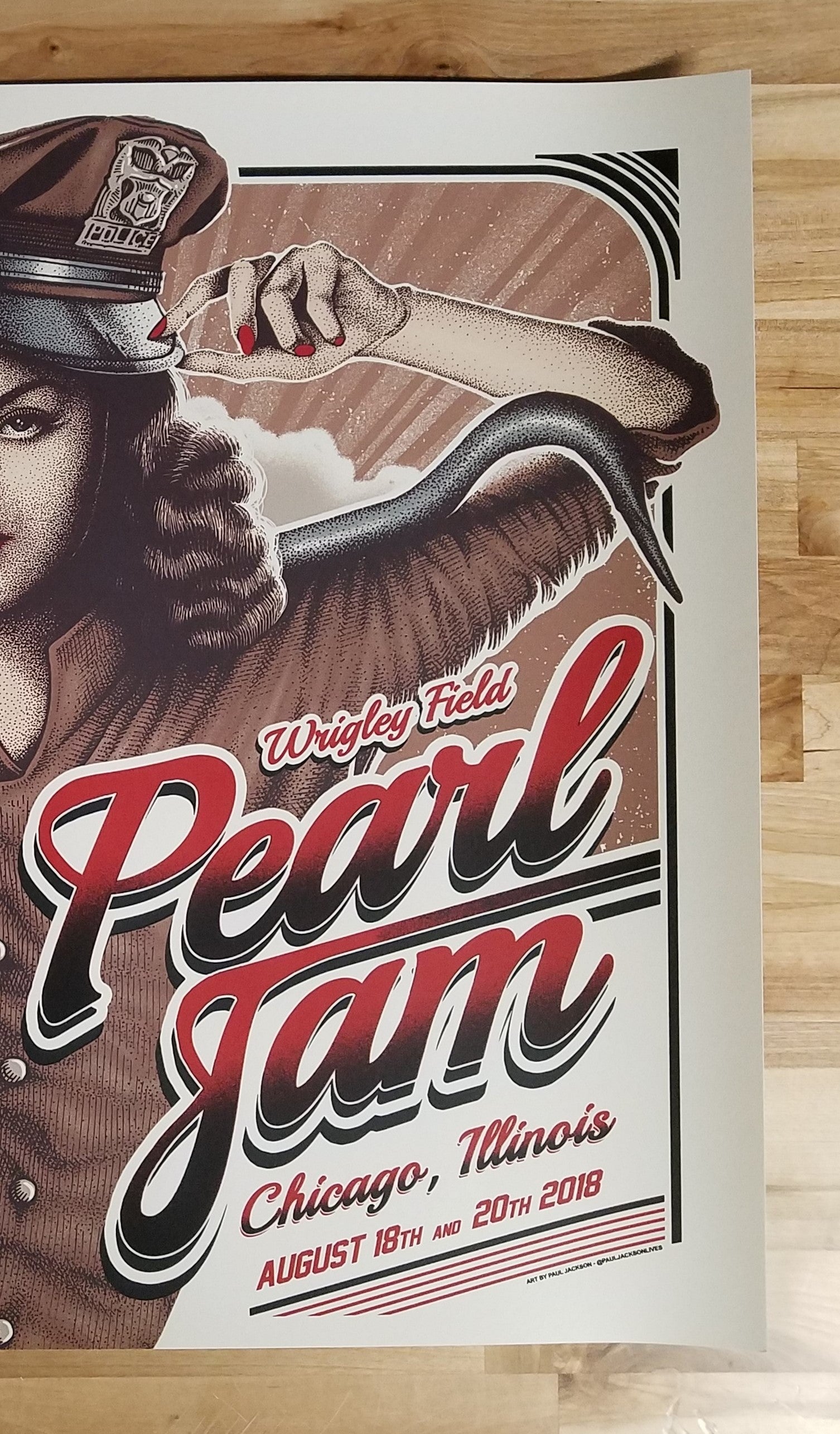 Title: Pearl Jam Bros Wrigley Field - 2018 Artist: Paul Jackson Edition: Released on August 16, 2018. Wrigley Field Merch Tent Edition, not signed or numbered. Type: Screen print poster Size: 24" x 18" inches Location: Chicago, IL Venue: Wrigley Field Notes: Very Good Condition. Created by the artist Paul Jackson for the two Wrigley Field shows taking place on August 18th & August 20th, 2018. Check out our other listings for more hard to find and out of print posters.