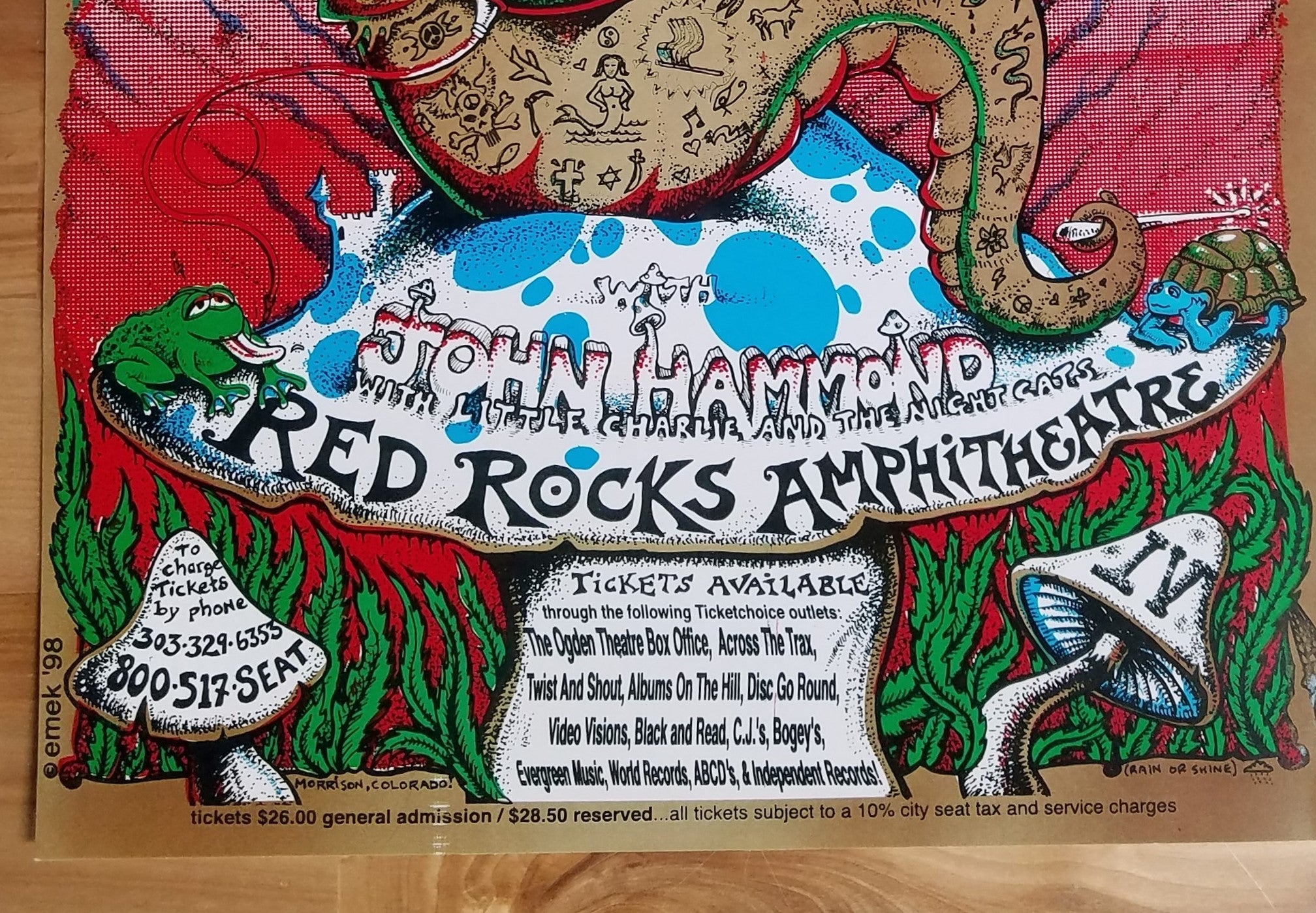 "Allman Brothers Screenprint Poster Red Rocks 1998" by Emek.  8/14/98 and 8/15/98.  Print is IN HOUSE and READY TO SHIP!