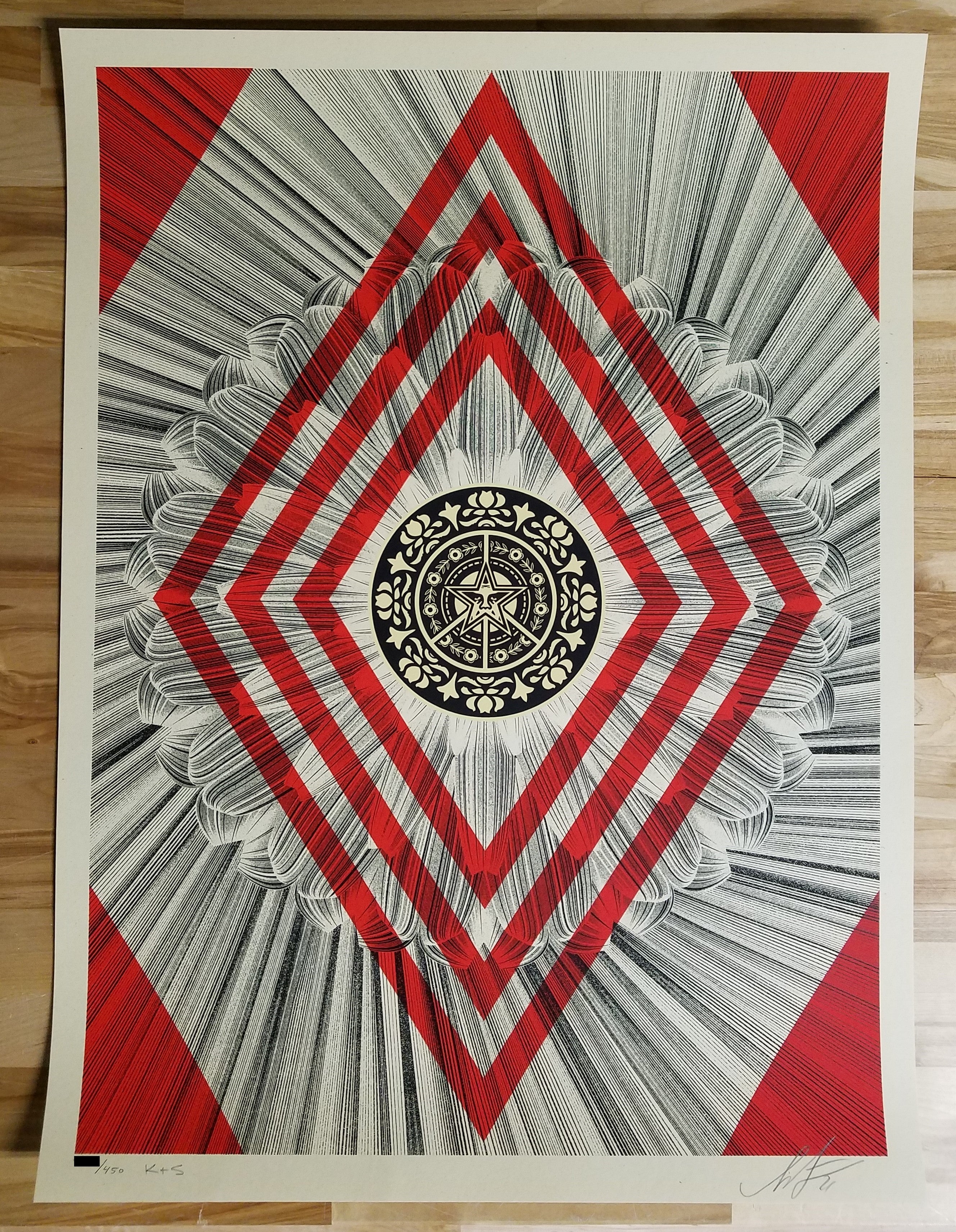 Shepard Fairey with Kai & Sunny Obey K+S Flower Diamond Screen Print xx/450