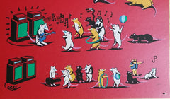 Title: Pied Piper - 3 Print Numbered Set Artist: Jim Pollock Edition: This is a numbered set. Each print measures 18" x 24". • Main Edition (Hand screen print on off-white speckletone) - signed/numbered, limited edition of 800 • Red Edition (Hand screen print on Jupiter pearlescent red) - signed/numbered, limited edition of 250 • Silver Edition (Hand screen print on metallic silver lustre stock) - signed/numbered, limited edition of 250 Size: 24" x 18."