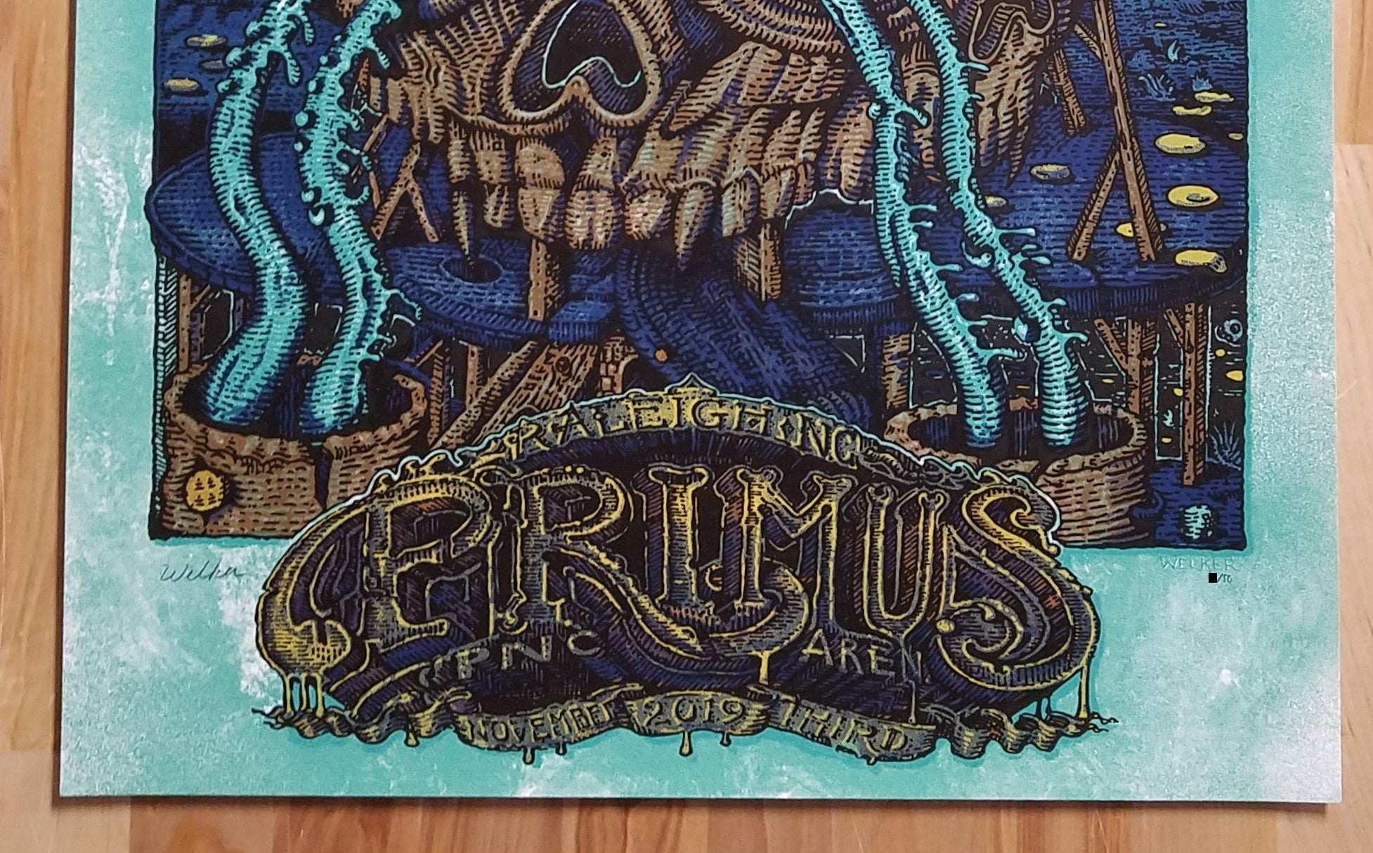 Title: Primus - 2019 - Raleigh, NC  Artist: David Welker  Edition:  xx/50  Type: 6-color screen print  Size: 15" x 21"  Location: Raleigh, NC  Notes: Print is stored flat in very good condition.  Signed and hand-numbered edition of 50 total.  Check out our other listings for more hard to find and out of print posters  In house and ready to ship!