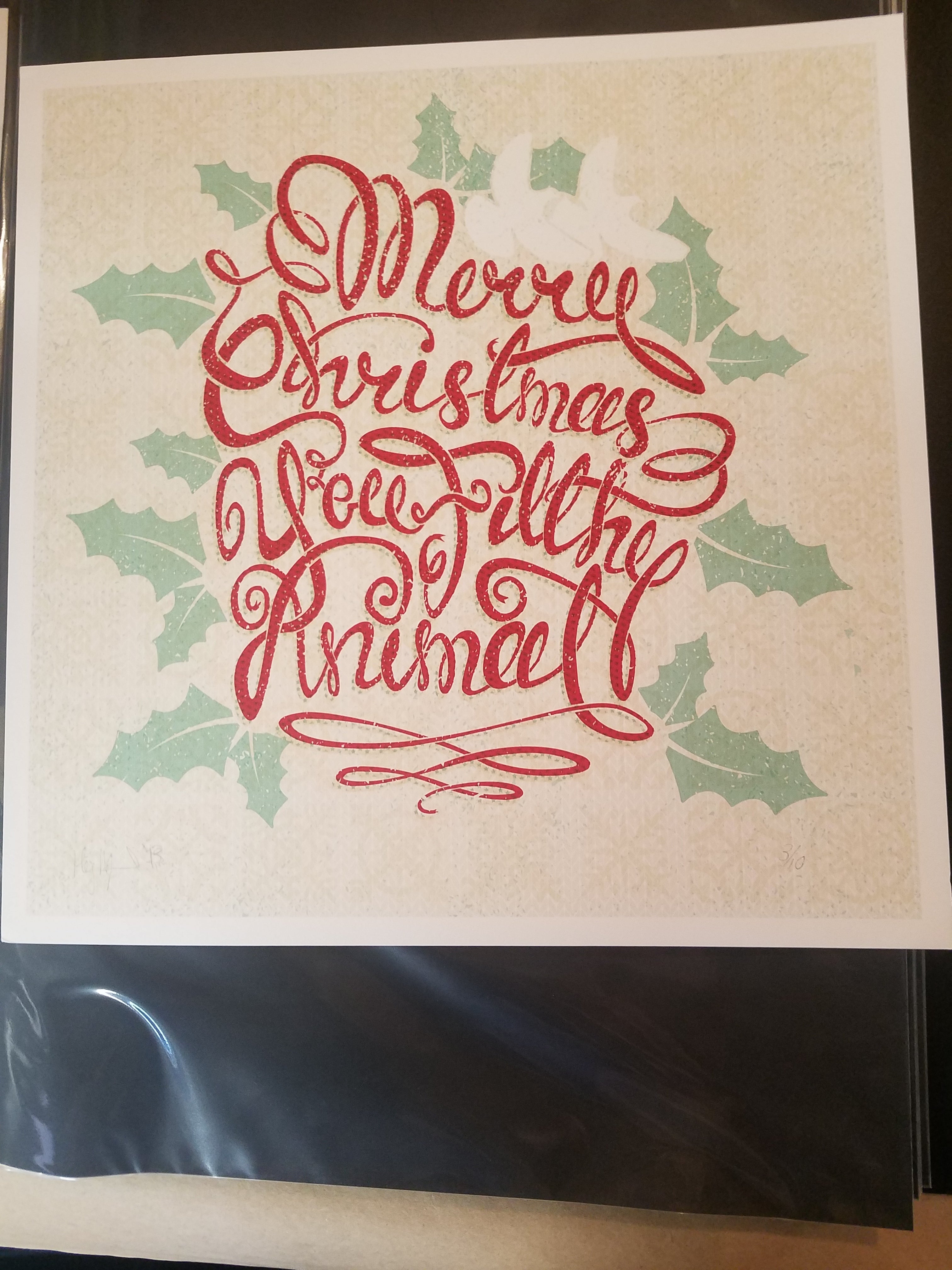 Title: "You Filthy Animal (Home Alone)" Poster artist: Meg Hyland Edition: 10 Type: Screen Print Size: 12" x 12" Location: Winnetka, IL Venue: NA Notes:  Released in 2013 by Gallery1988.  Print measures 12x12 inches, signed and numbered by the artist.  Print is stored flat in very good condition. Following purchase, prints are rolled in archival paper and shipped with bubble wrap in sturdy cardboard tubes.