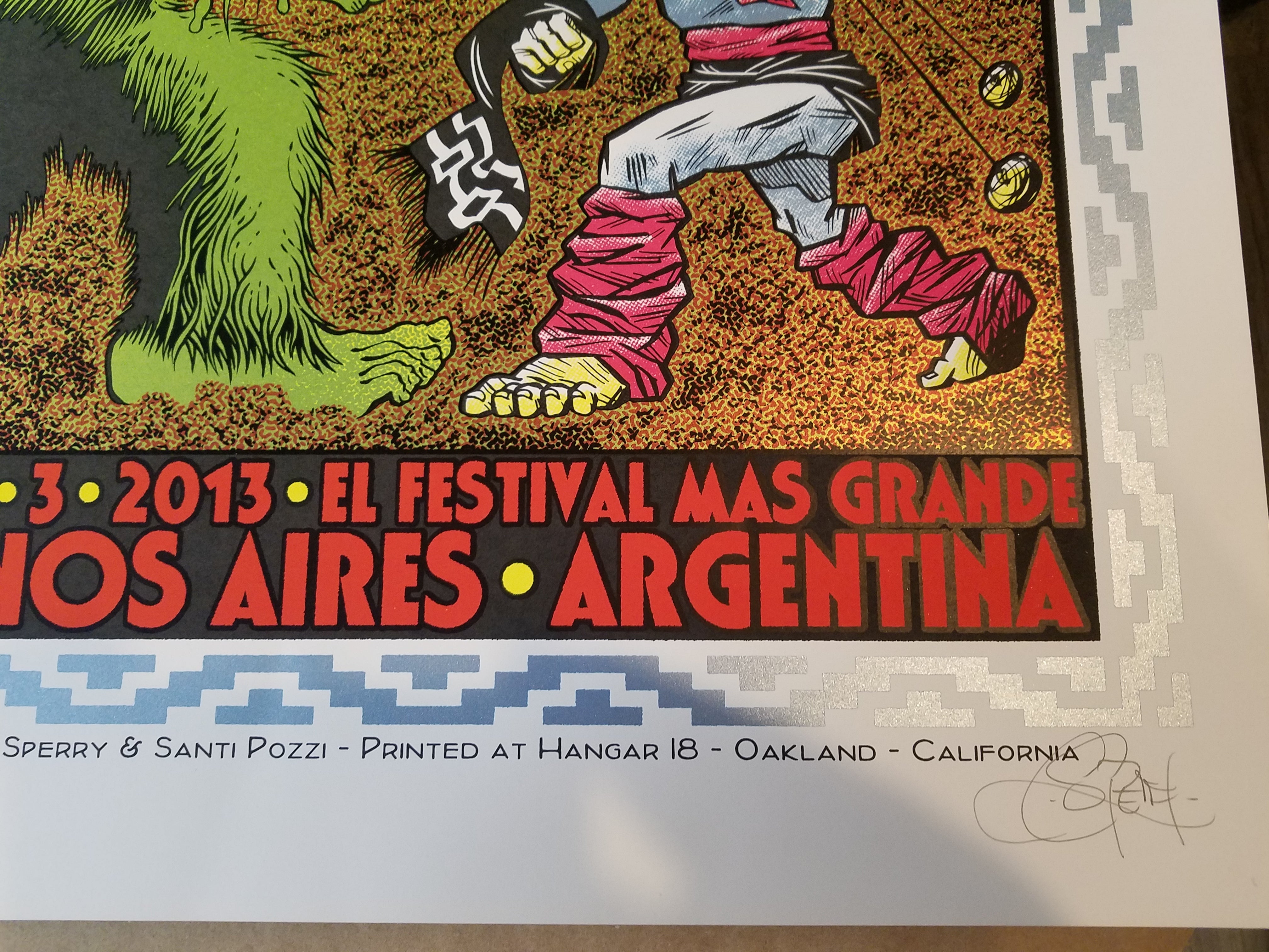 Pearl Jam Buenos Aires  4/3/2013 Limited Edition of 100, Signed and Numbered (Chuck Sperry signed – Chuck Sperry and Santi Pozzi – plate signed on the back)