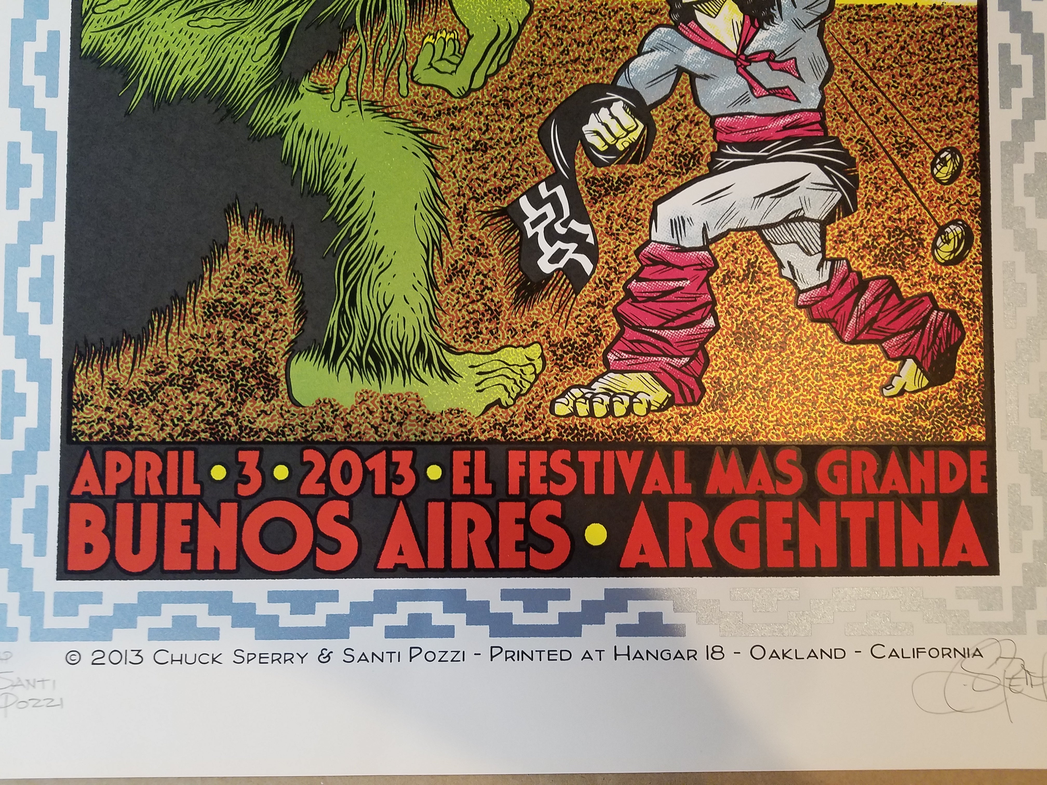 Pearl Jam Buenos Aires  4/3/2013 Limited Edition of 100, Signed and Numbered (Chuck Sperry signed – Chuck Sperry and Santi Pozzi – plate signed on the back)