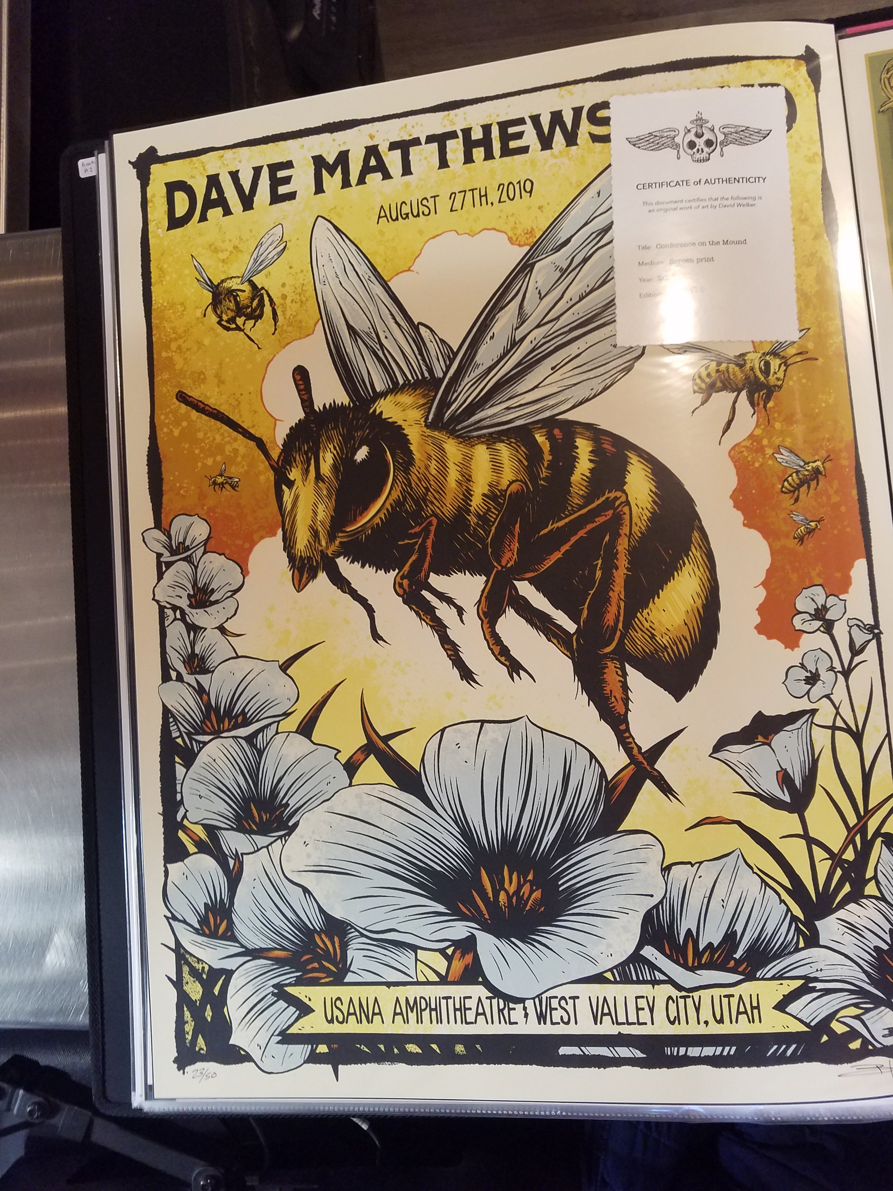 Title:  Dave Matthews Band West Valley City Poster - 8/27/2019  Poster artist: Brandon Heart  Edition:   xx/50 s/n  Type:  Screen print  Size:  18" x 24"  Location:  West Valley City, Utah  Venue:   Usana Amphitheatre  Notes:   6-color print.  Prints are rolled in kraft paper and shipped in a sturdy cardboard tube protected with bubble wrap on each end of the inside.  Be sure to check out our other listings for more rare, sold out & hard to find screenprints and posters!
