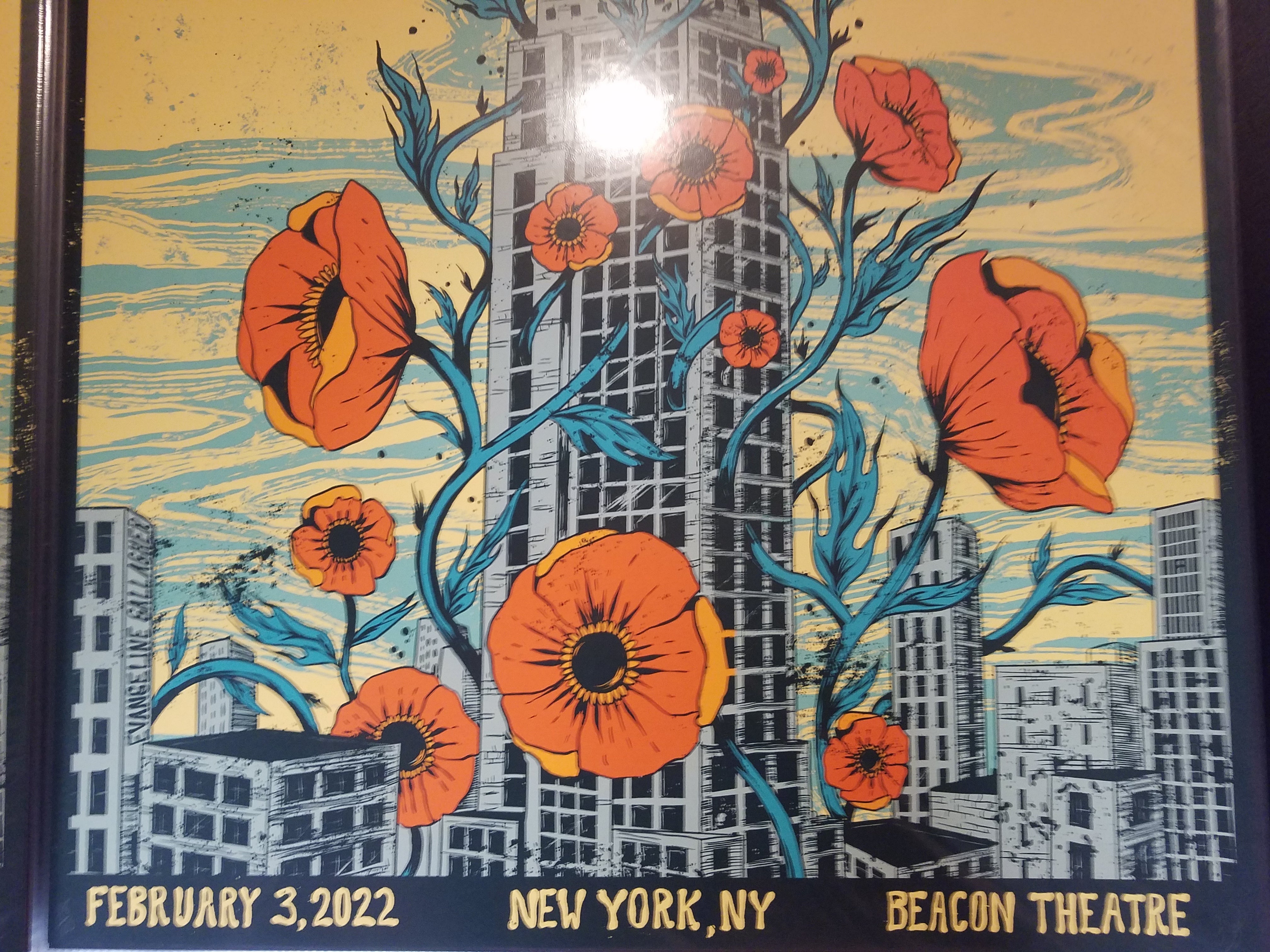 Title:  Eddie Vedder 2/3/22 Beacon Theatre AP Poster  Poster artist:  Evangeline Gallagher  Edition:  xx/100 s/n  Type:  Screen Print  Size:  24" x 18"  Location: New York, NY  Venue: Beacon Theatre  Notes:   Signed and numbered by artist.  7-color print.  In house ready to ship!