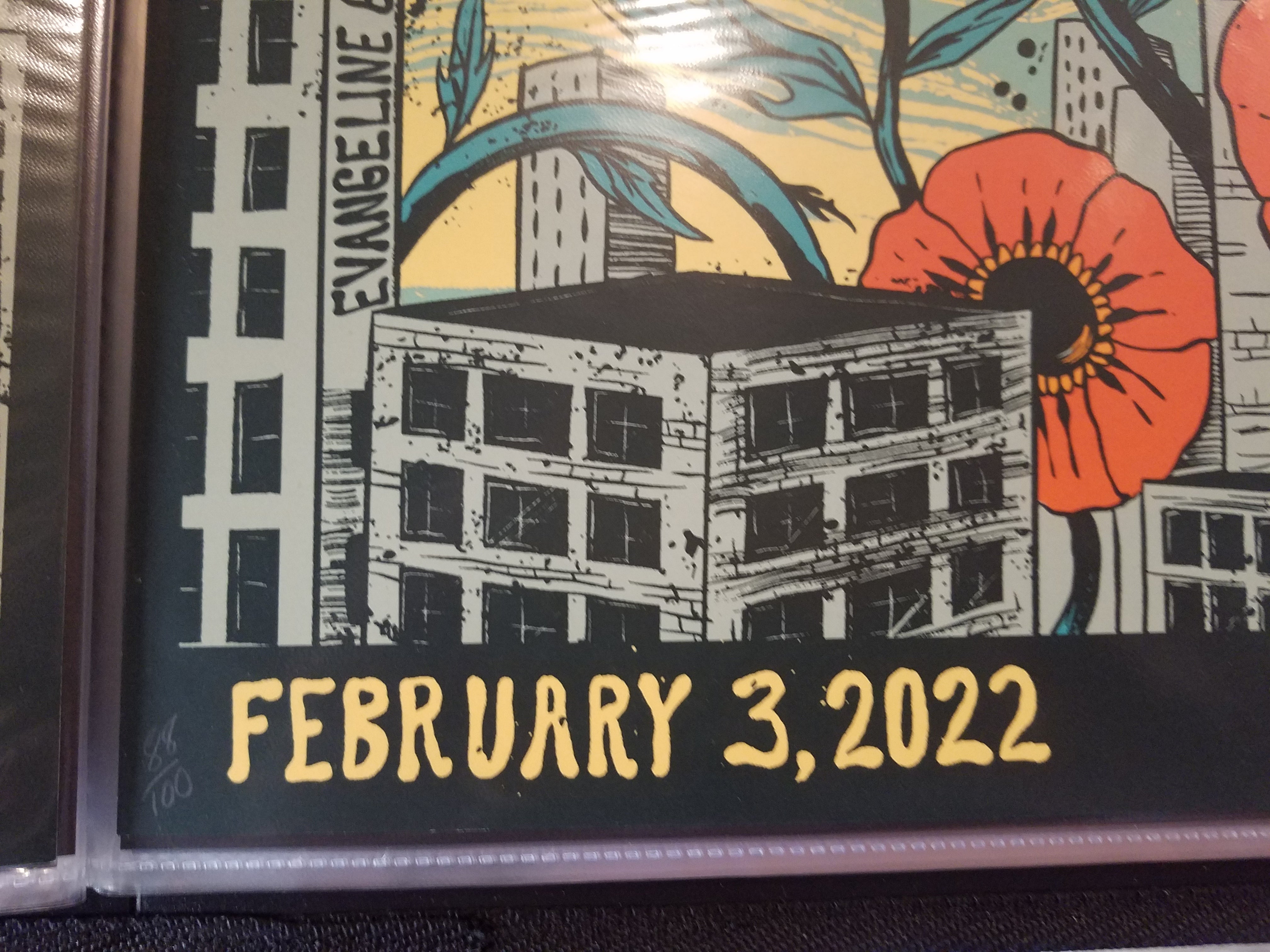 Title:  Eddie Vedder 2/3/22 Beacon Theatre AP Poster  Poster artist:  Evangeline Gallagher  Edition:  xx/100 s/n  Type:  Screen Print  Size:  24" x 18"  Location: New York, NY  Venue: Beacon Theatre  Notes:   Signed and numbered by artist.  7-color print.  In house ready to ship!