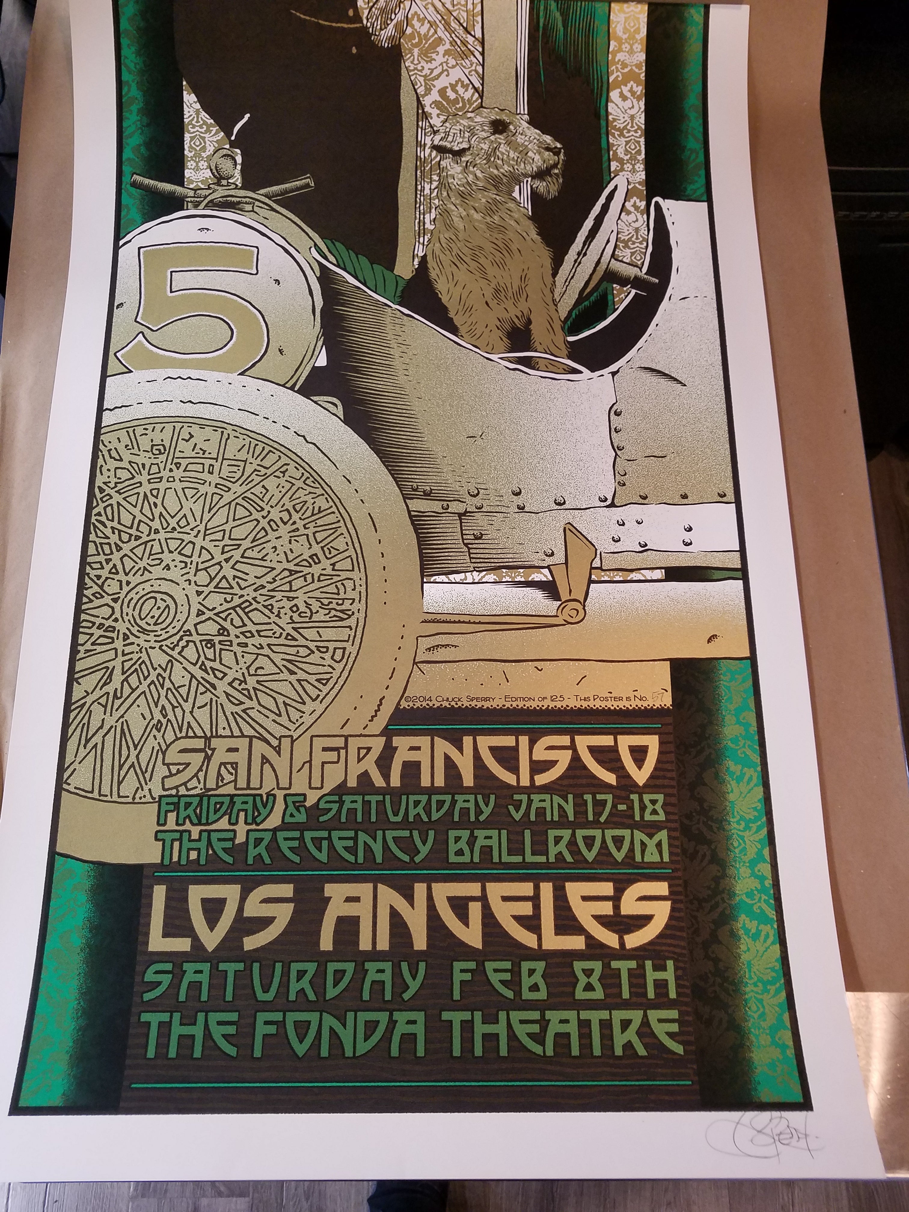 Poster artist:  Chuck Sperry  Edition:  xx/125 s/n  Type:  Screen print  Size:  20" x 58"  Location:  San Francisco, CA  Venue:  Regency Ballroom  Notes:  Check out our other listings for more hard-to-find and out-of-print posters.  Signed and numbered by the artist.