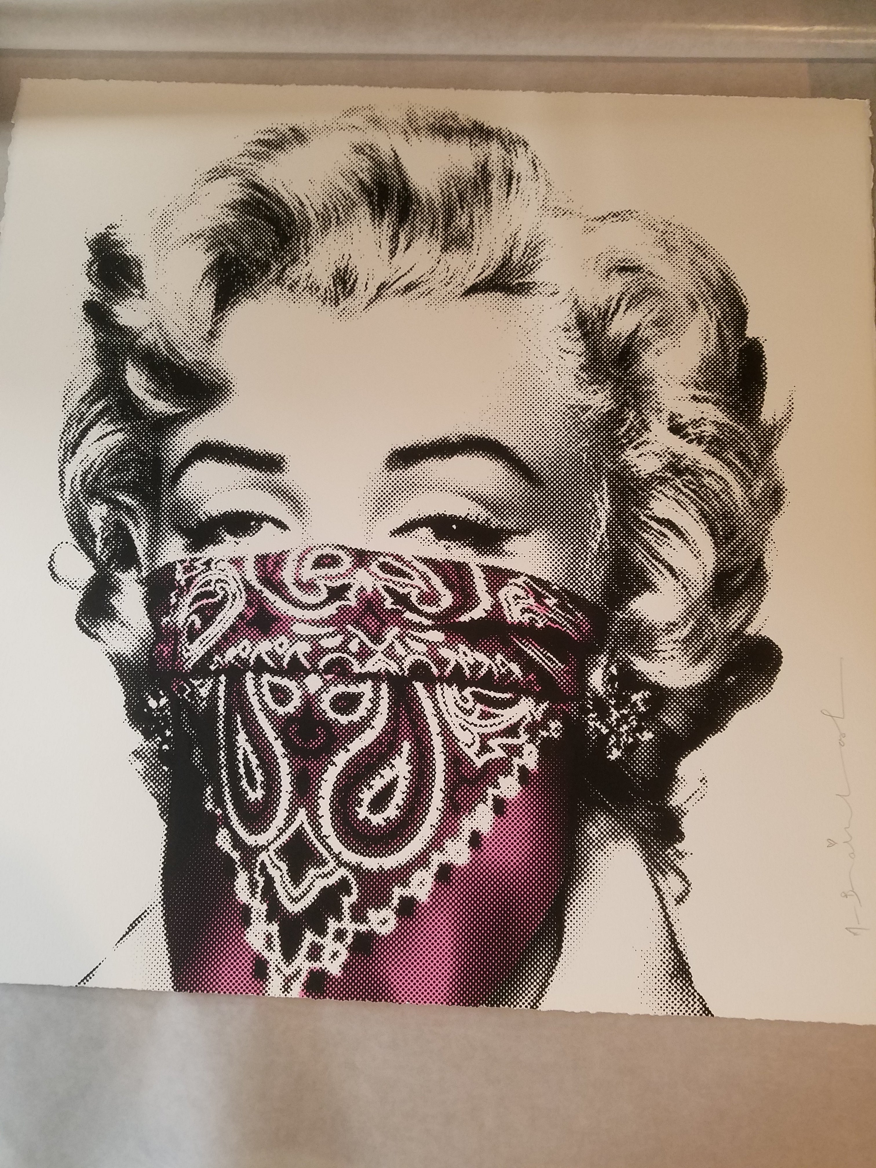 Title:  STAY SAFE PINK xx/50 Marilyn Monroe MBW poster Poster artist: Mr. Brainwash Edition: xx/50 Type: Screen Print Size: 22" x 22" Notes:  Limited Edition Print on paper. Two-color screen print on archival paper.  In celebration of Marilyn Monroe’s birthday on June 1st, we will be releasing a new limited edition screen print.  Each two-color screen print is hand-torn, signed, and numbered with a thumbprint on the back.