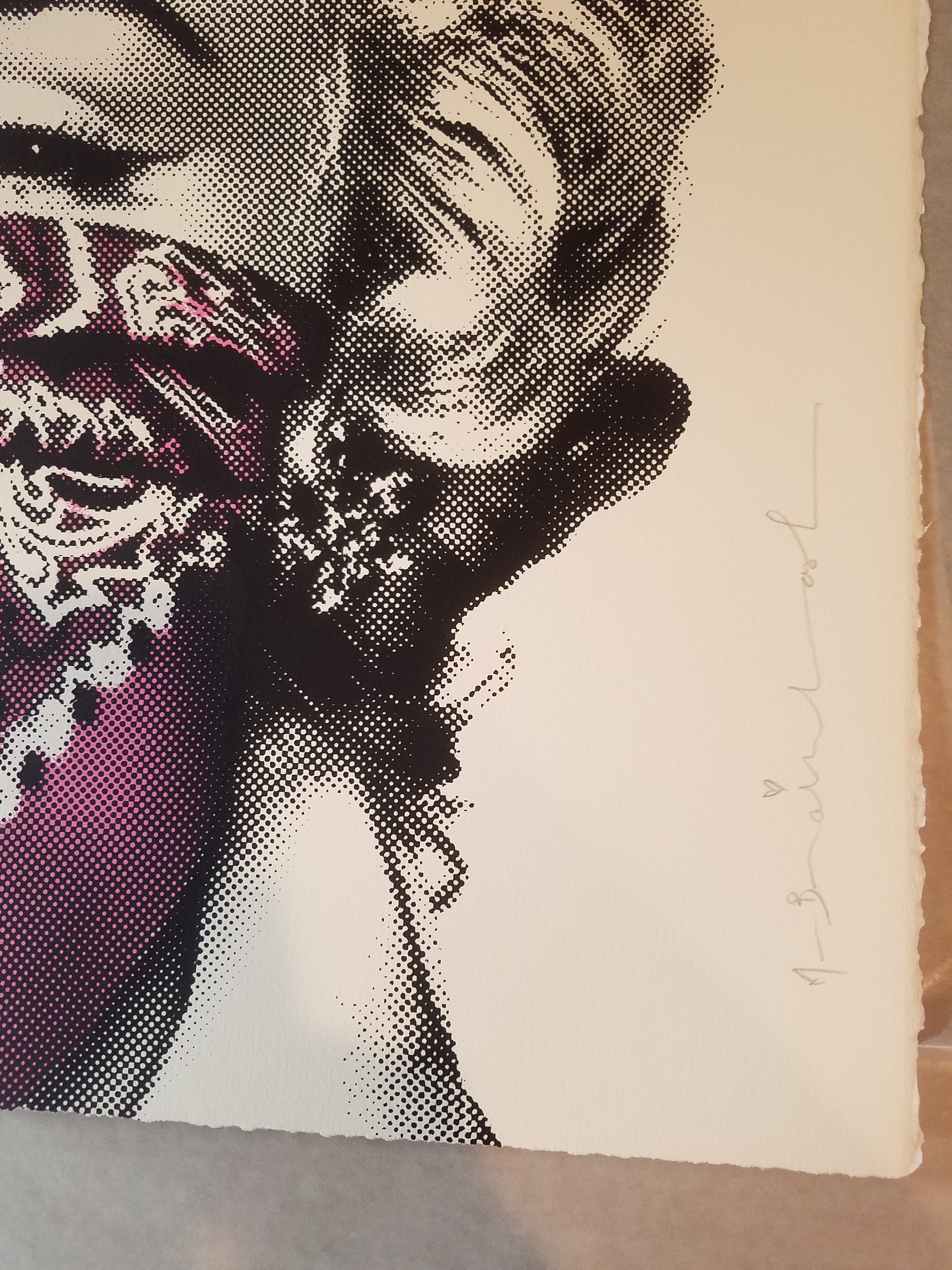 Title:  STAY SAFE PINK xx/50 Marilyn Monroe MBW poster Poster artist: Mr. Brainwash Edition: xx/50 Type: Screen Print Size: 22" x 22" Notes:  Limited Edition Print on paper. Two-color screen print on archival paper.  In celebration of Marilyn Monroe’s birthday on June 1st, we will be releasing a new limited edition screen print.  Each two-color screen print is hand-torn, signed, and numbered with a thumbprint on the back.