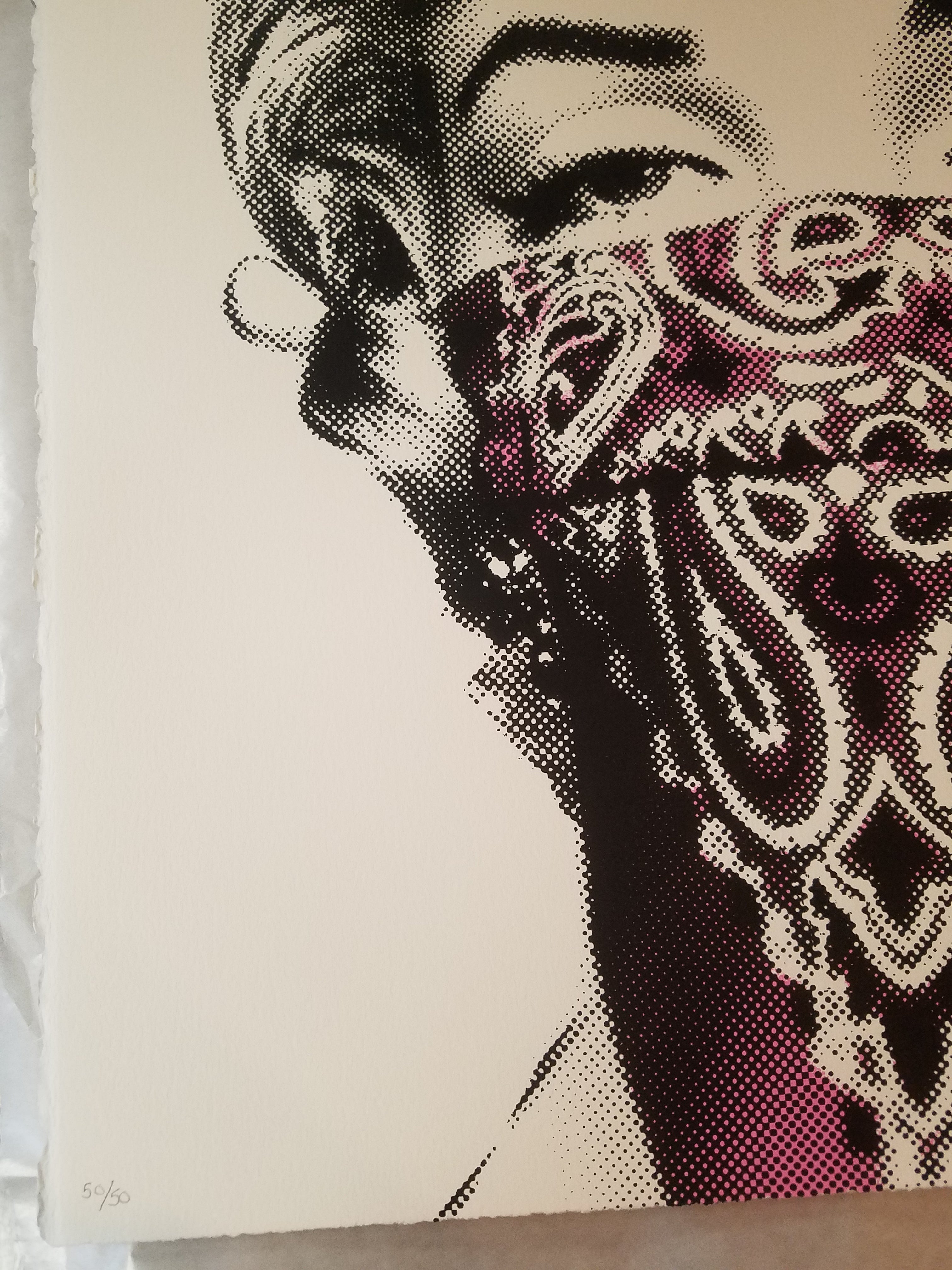 Title:  STAY SAFE PINK xx/50 Marilyn Monroe MBW poster Poster artist: Mr. Brainwash Edition: xx/50 Type: Screen Print Size: 22" x 22" Notes:  Limited Edition Print on paper. Two-color screen print on archival paper.  In celebration of Marilyn Monroe’s birthday on June 1st, we will be releasing a new limited edition screen print.  Each two-color screen print is hand-torn, signed, and numbered with a thumbprint on the back.