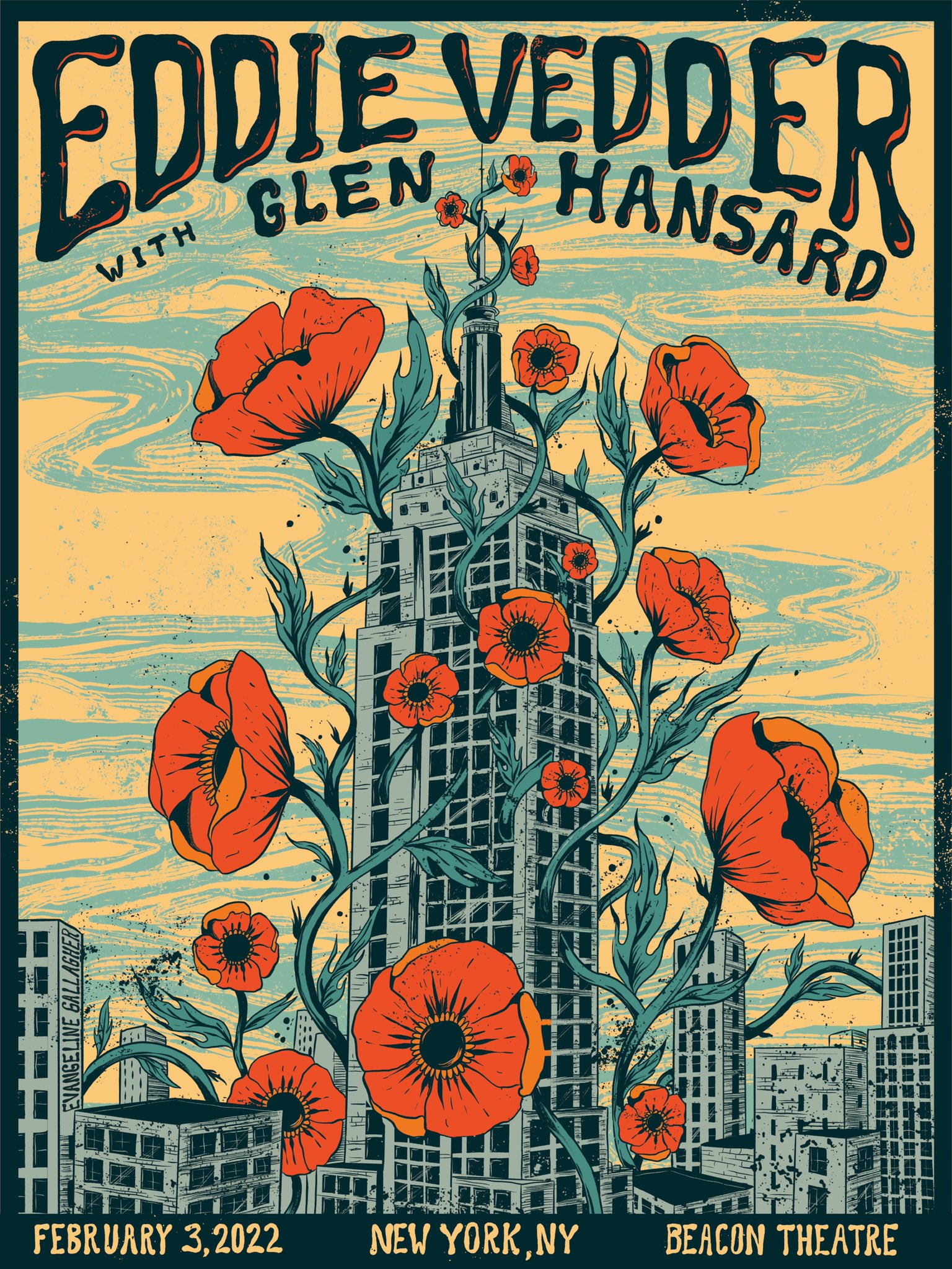 Evangeline Gallagher 2/3/22 Eddie Vedder  Beacon Theatre AP Poster Pearl Jam