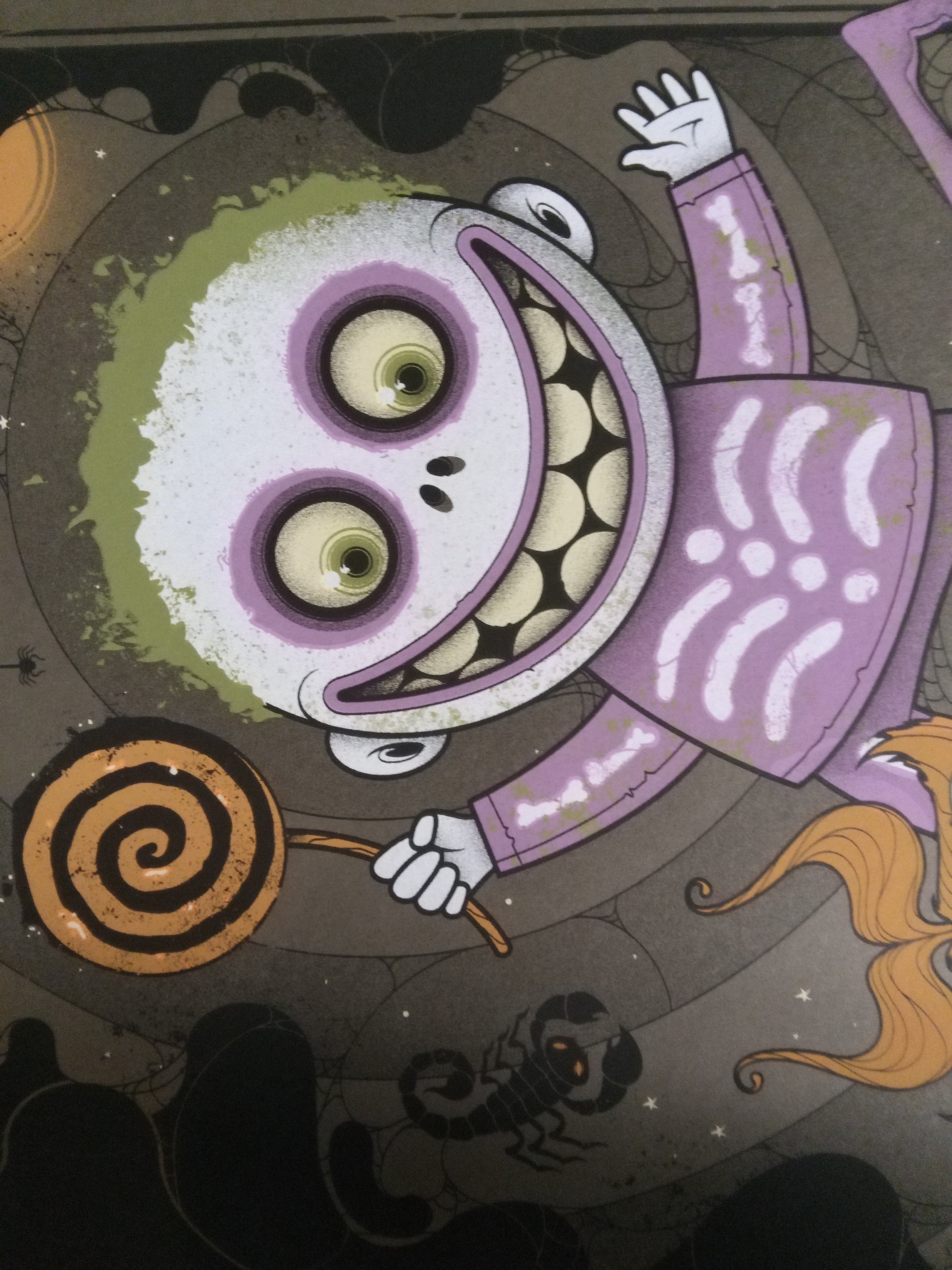 Title: “Nightmare Before Christmas” Poster Artist: Graham Erwin Edition: 390 Type: 6 color screen print Size: 12″ x 36″ Notes: Released as part of Mondo’s “Nothing’s Impossible” Disney Show.  Printed on 100# French Paper.