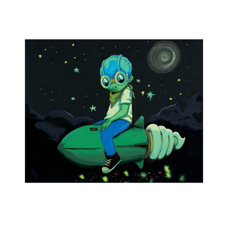 Hebru Brantley - Night Flight Poster Signed & Numbered Glow in the Dark 2021