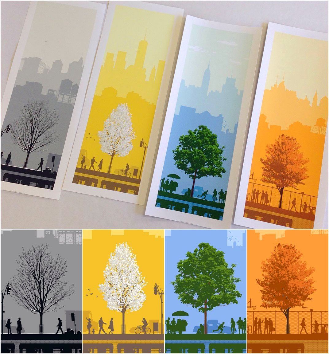Ryan Kapp 4 Seasons NYC Print Set 4 Screen Print Poster Set xx/1000 S/N'd