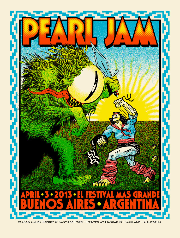 Pearl Jam Buenos Aires 2013 Screenprint Poster S/N xx/100 Chuck Sperry