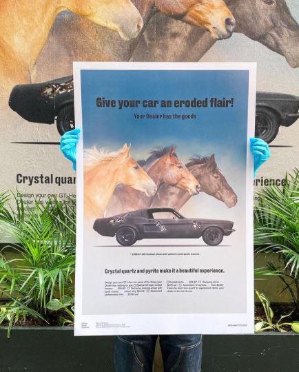 "Fictional Advertisements" by Daniel Arsham June 25 - August 7, 2021 Set of Five Prints, Limited Edition of 250, Signed by the artist Published by Library Street Collective and produced on the occasion of Daniel Arsham’s exhibition Turning Wrenches at Library Street Collective, Detroit (June 25 - August 7, 2021). prints are rolled in kraft paper and shipped in a sturdy cardboard tube protected with bubble wrap on each end of the inside.