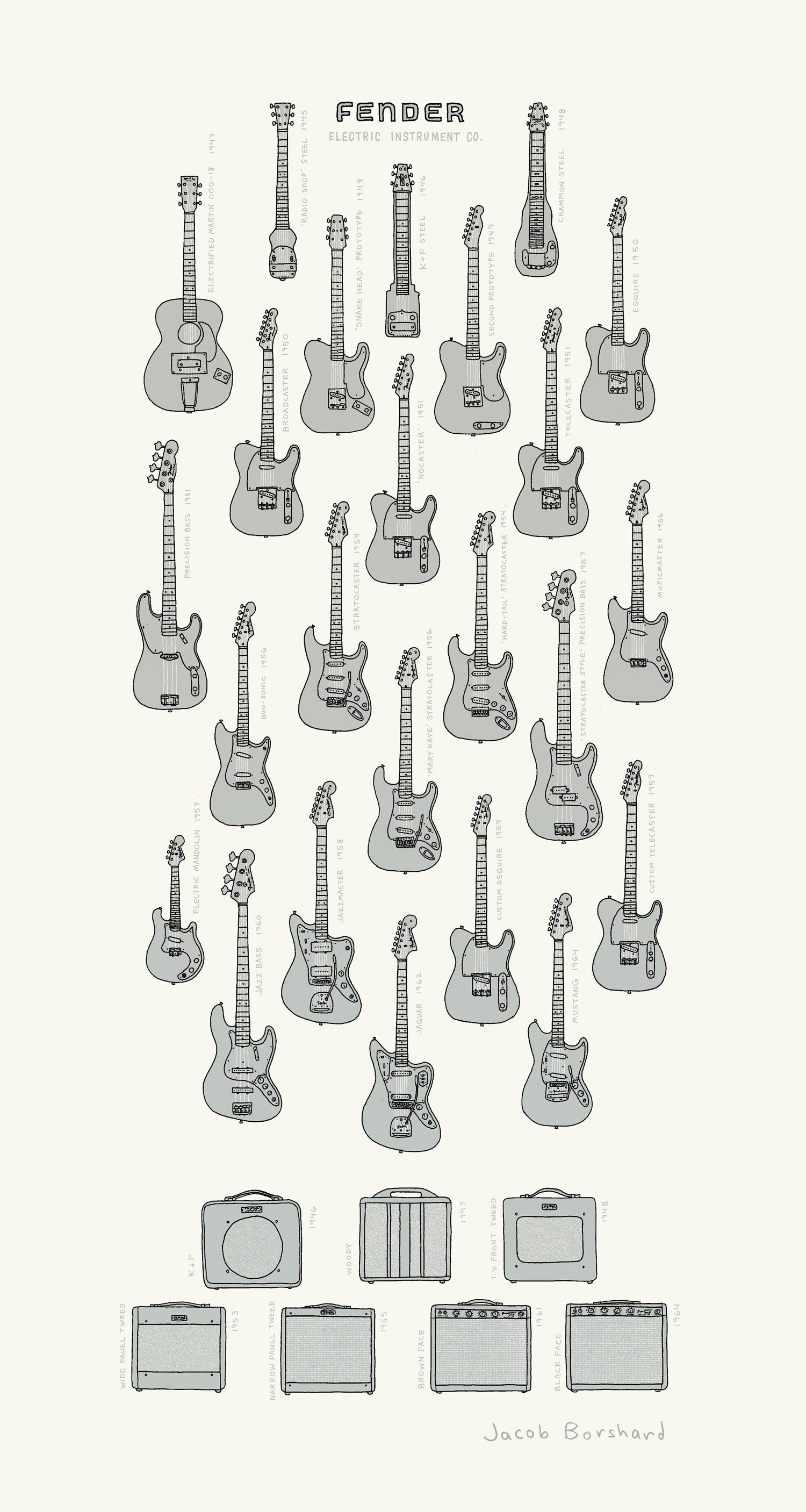 Jacob Borshard 2014 Electric Instrument Co Silver Edition Screen print Fender Guitars