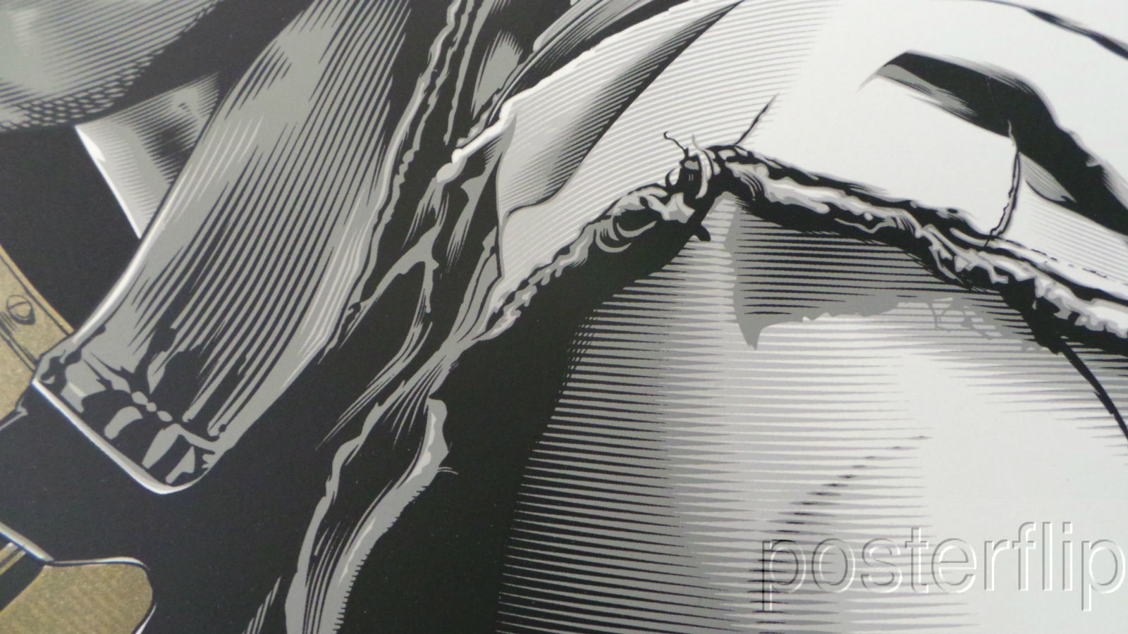 "Army of Darkness Gold Variant" by Jeff Boyes.  Inspired by the popular cult film. Released by Skuzzles in 2014 in limited edition of 50 prints. Print is stored flat in very good condition. Following purchase, prints are rolled in archival paper and shipped with bubble wrap in sturdy cardboard tubes.