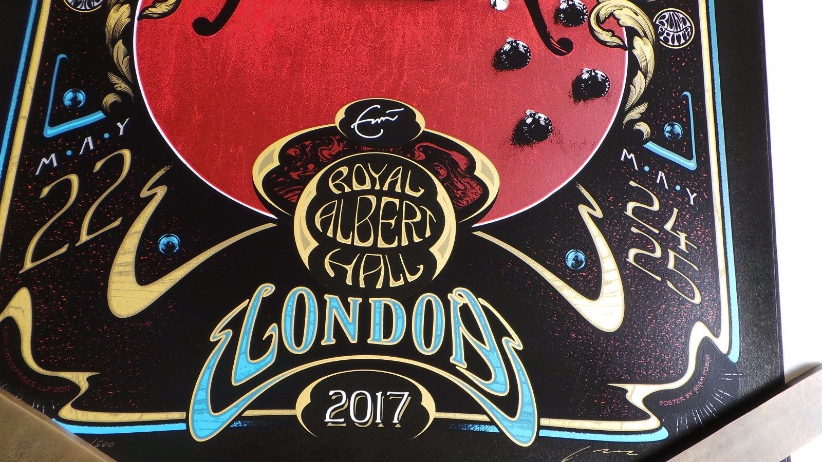 Title:  Eric Clapton - Royal Albert Hall, London, May 2017  Poster Artist:  Adam Pobiak  Edition:  xx/500 s/n  Type:  Screen print  Size:  36" x 24"  Venue:  Royal Albert Hall  Location:  London, England  Notes: NOT MINT - Good Condition.  See picture.   In house and ready to ship!