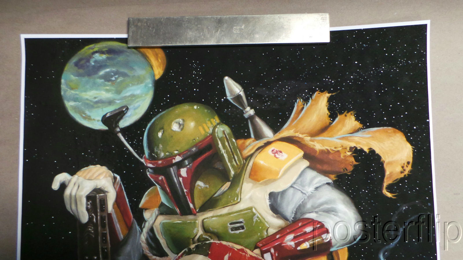 Title: Supercharged Slave 1  Artist: Jonathan Bergeron  Edition:Released in 2014 and printed in a limited edition of 50, signed and numbered by the artist.  Type: Screen Print Poster  Size: 16" x 20"  Notes:  Inspired by Star Wars.  Prints are stored flat in very good condition. Following purchase, prints are rolled in archival paper and shipped with bubble wrap in sturdy cardboard tubes.  Check out our other listings for more hard-to-find and out-of-print posters.