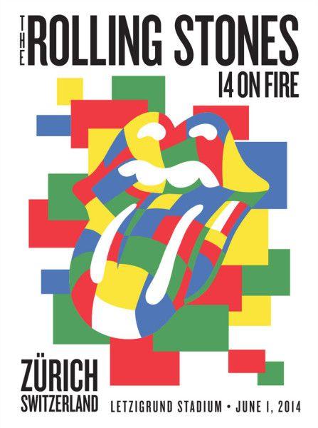 Title: Rolling Stones   Edition: 1st edition, official poster hand numbered and embossed.  Type: Lithograph.  Edition:  xx/500  Size: 17" x 23"  Location: Zurich, Switzerland   Venue: Letzigrund Stadium   Notes: Official poster, Europe 14 On Fire Tour original from the show!