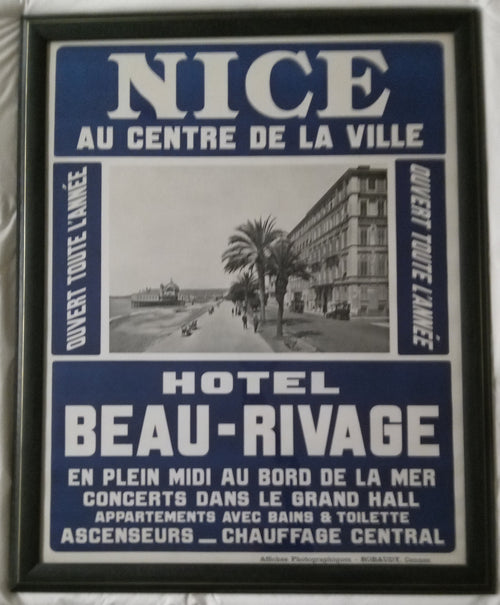 Framed - Vintage Hotel Poster Art Adverstisement - Nice, France, Hotel Beau-Rivage