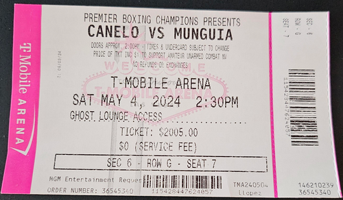 Canelo Alvarez vs. Jaime Munguia - May 4, 2024 - Boxing Ticket Stub