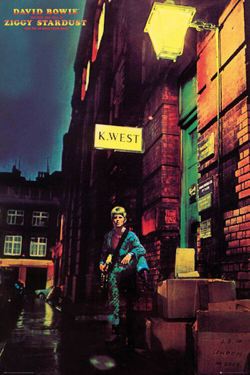 A 24"x36" poster of the album art for David Bowie's 1972 masterpiece LP, "The Rise of Ziggy Stardust and the Spiders From Mars."   Prints will be wrapped in a craft paper and shipped in a tube. Check out our other listings for more hard-to-find and out-of-print posters.