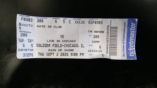 Ye (Kanye West) Live in Chicago Soldier Field 9-3-26 Concert Ticket