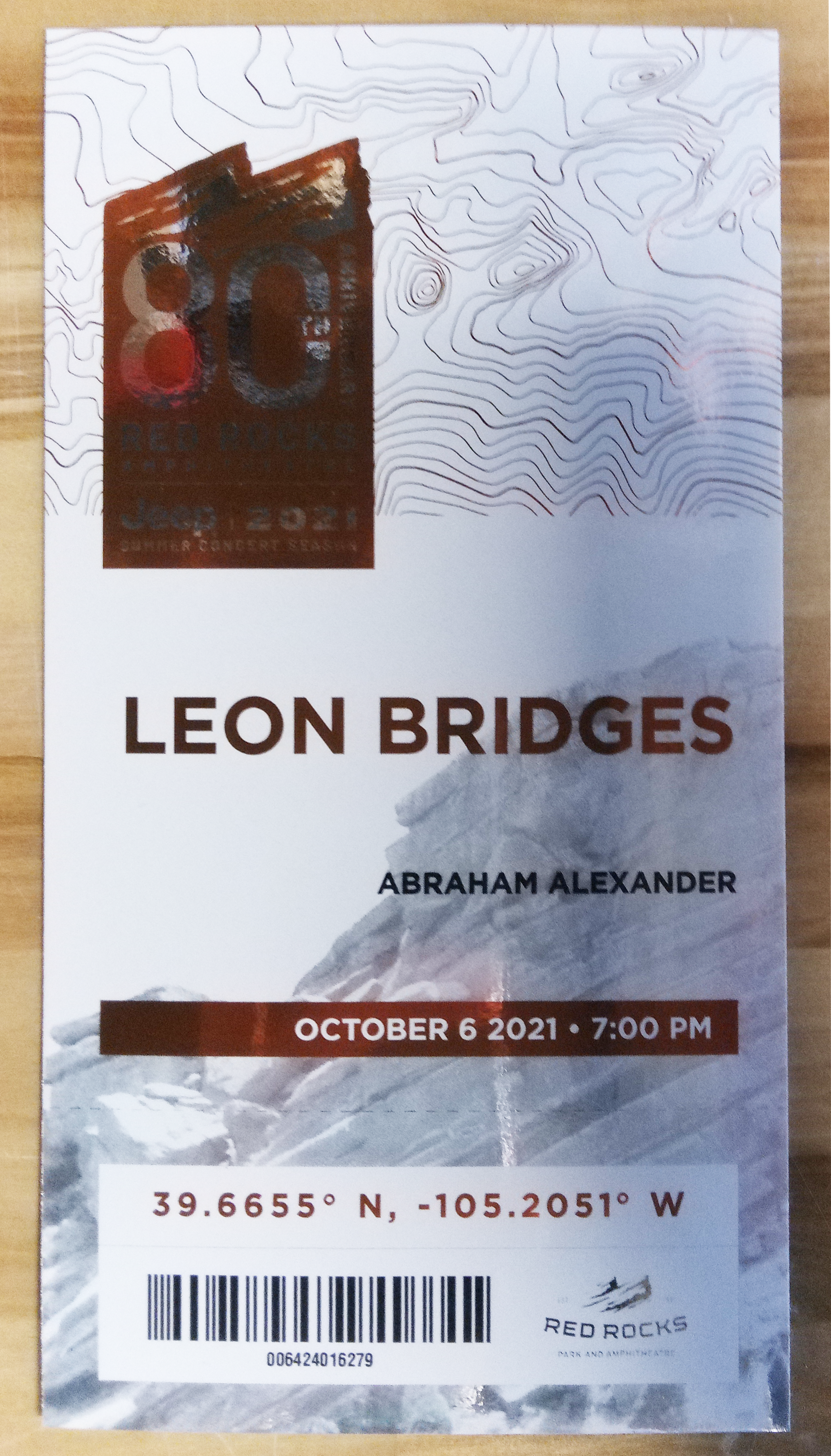 Leon Bridges and Abraham Alexander - Ticket stub - 10/6/2021 at Red Rocks