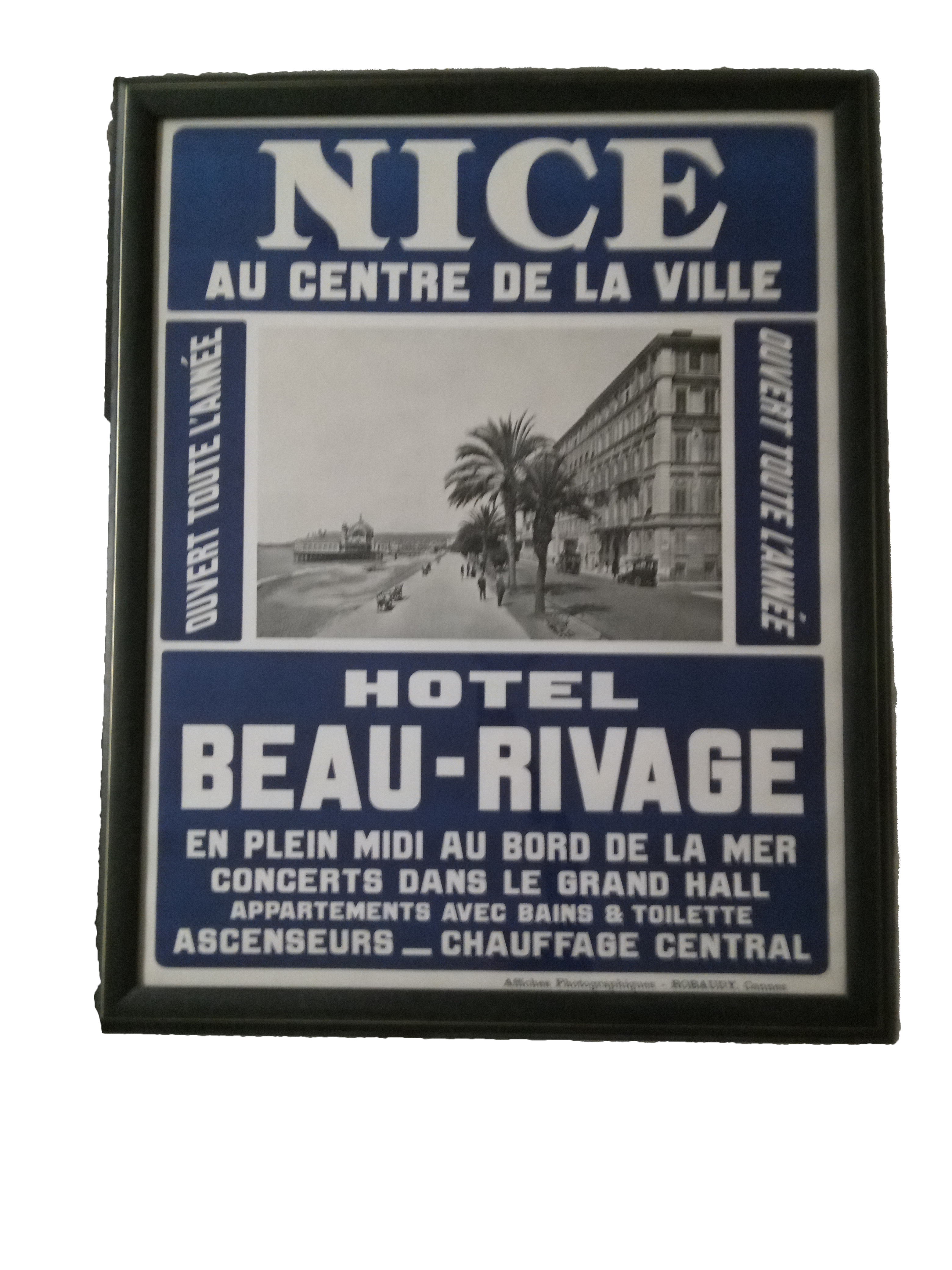 Framed - Vintage Hotel Poster Art Adverstisement - Nice, France, Hotel Beau-Rivage