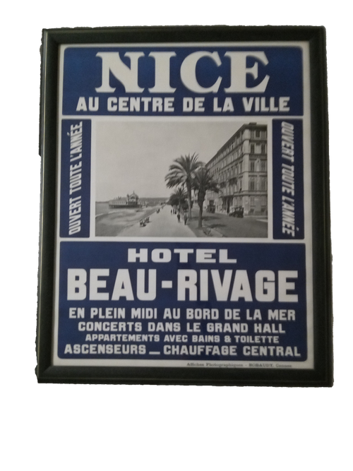 Framed - Vintage Hotel Poster Art Adverstisement - Nice, France, Hotel Beau-Rivage