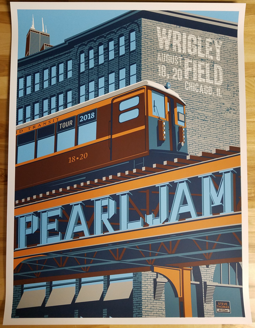Steve Thomas - Pearl Jam - Wrigley Field, Chicago, Concert Poster - 2018
