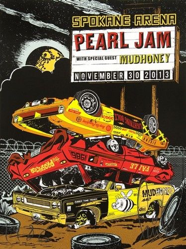 Title:  Pearl Jam § Spokane, WA 2013  Artist:  Faile  Edition:  xx/100, signed and numbered artist edition.  Type:  Screen Print  Size: 18" x 24"  Location:  Spokane, Washington 2013  Venue:  Spokane Arena  Notes:  Print is stored flat in very good condition.  8-color screen print poster.