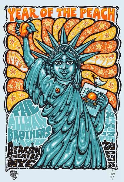 "Allman Brothers Band Beacon Theatre 2012" by Jeff Wood.  Screenprinted edition of 1000.  Created for the band's 3/9/2012 - 3/25/2012 concert dates. 