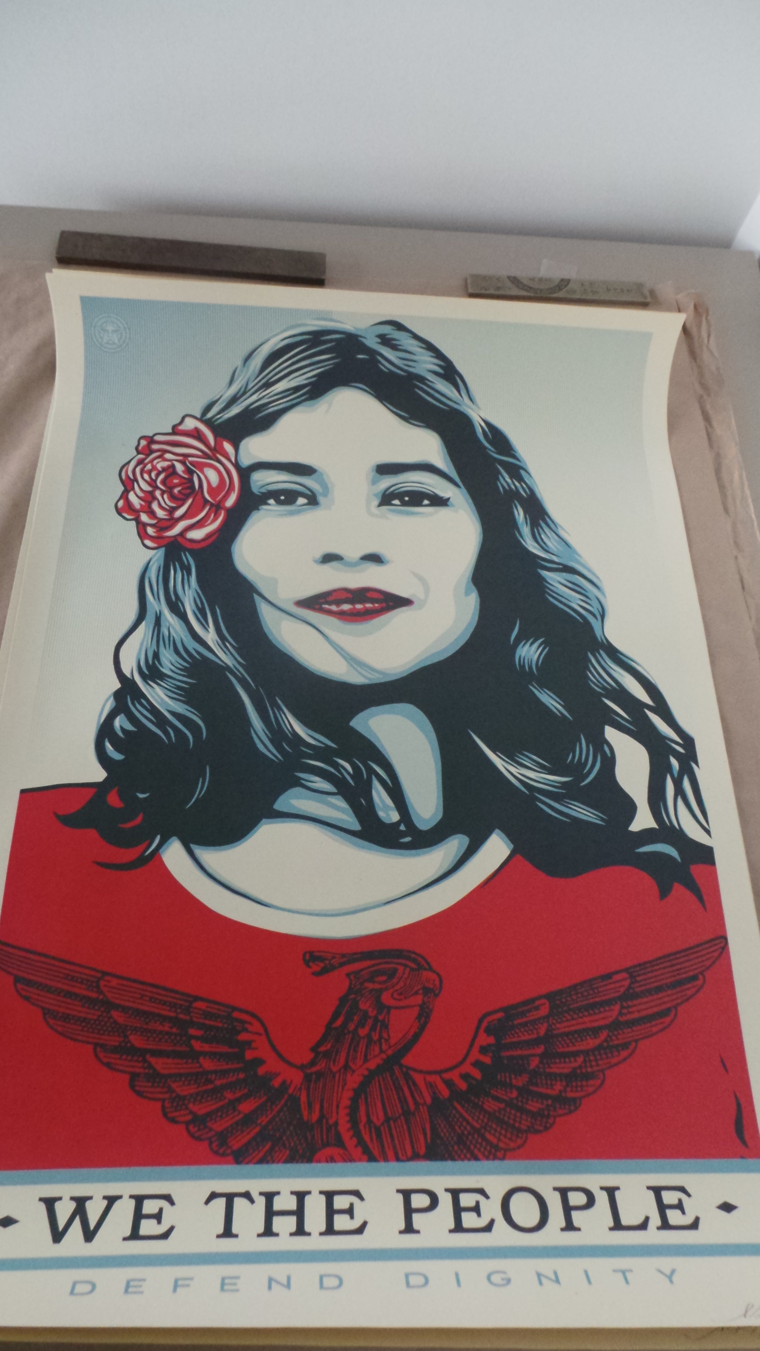 This listing is for the highly coveted Shepard Fairey "Defend Dignity", "Greater than Fear" and "Protect Each Other" set lithographs from the We The People series by the Amplifier Foundation.  These lithographs are SIGNED but UNNUMBERED  Prints are stored flat in very good condition. Following purchase, prints are rolled in archival paper and shipped with bubble wrap in sturdy cardboard tubes.