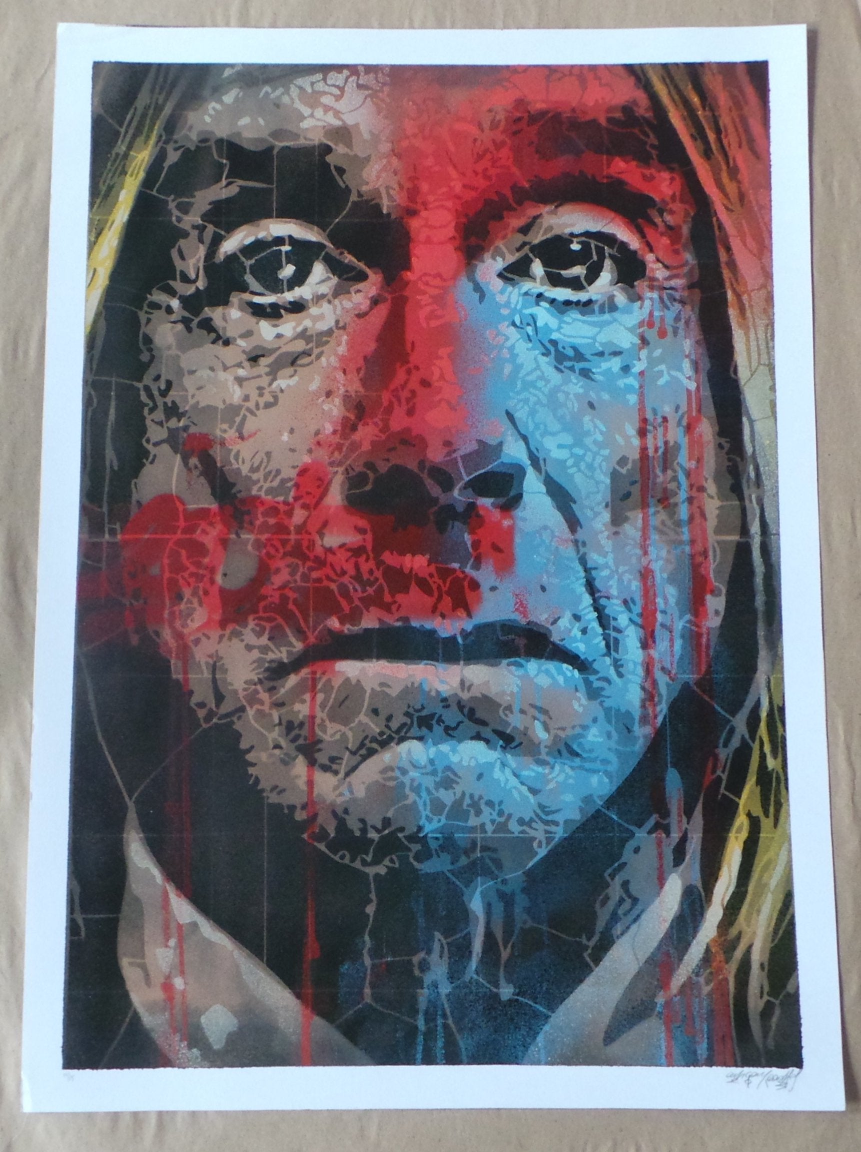 Title:  Iggy Pop  Artist:  Orticanoodles  Edition:  xx/15  Type: Screen print poster  Size: 19.5" x 27.5"  Notes:  Released in 2013 in limited run of 15 prints, signed and numbered by the artist.  The upper left-hand and lower left-hand corners of the print were damaged in shipping and creased (detailed in photographs).