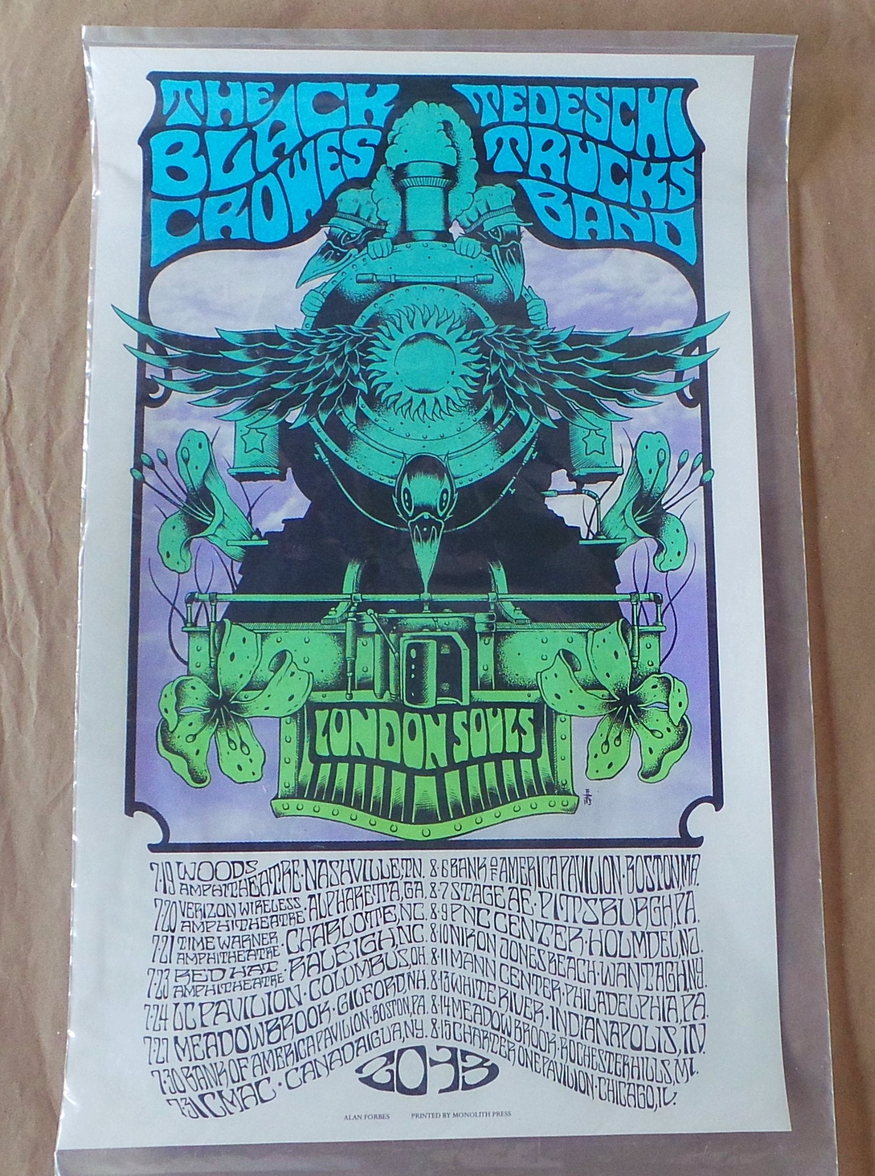 Black Crowes with Tedeschi Trucks Band & London Souls 2013 Tour Poster by Alan Forbes Print measures 15" x 24"  Printed by Monolith Press  Check out our other listings for more hard-to-find and out-of-print posters.