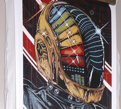 "Daft Punk - Guy" by Rhys Cooper Originally sold through Studio Seppuku in 2015. Following purchase, prints are rolled in kraft paper and shipped in a sturdy cardboard tube protected with bubble wrap on each end of the inside.
