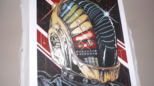 "Daft Punk - Guy" by Rhys Cooper Originally sold through Studio Seppuku in 2015. Following purchase, prints are rolled in kraft paper and shipped in a sturdy cardboard tube protected with bubble wrap on each end of the inside.