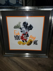 Title: F#ck You Pay Me  Artist:  Joseph Martinez  Edition:  xx/387 s/n  Type: Screen print poster FRAMED  Size: 12" x 12" out of the frame. 17.5" x 17.5" inches framed  Notes:   Released in 204.  In house and ready to ship!