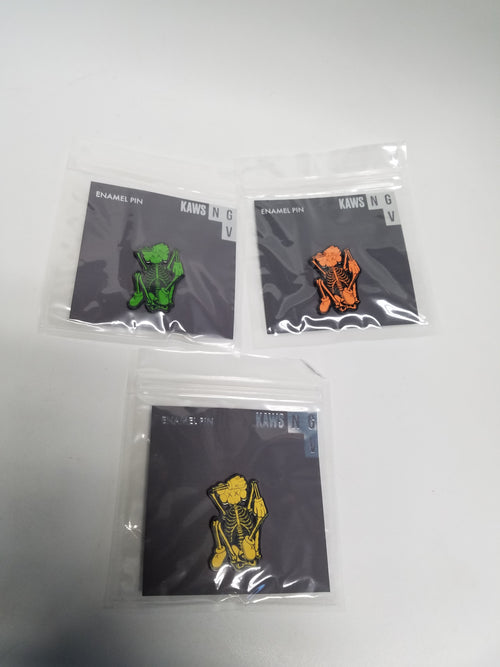 KAWS - KAWSONE Skeleton Pin green yellow orange set