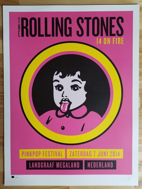 Title: Rolling Stones - 2014 OFFICIAL POSTER LANDGRAAF, NETHERLANDS #2  Poster artist:   Edition:  xx/500  Type: Limited edition lithograph   Size: 17" x 23"  Location: Landgraaf, Netherlands   Venue:  Pinkpop Festival   Notes:  1st edition, official poster hand numbered and embossed.  Official poster, Europe 14 On Fire Tour original from the show!