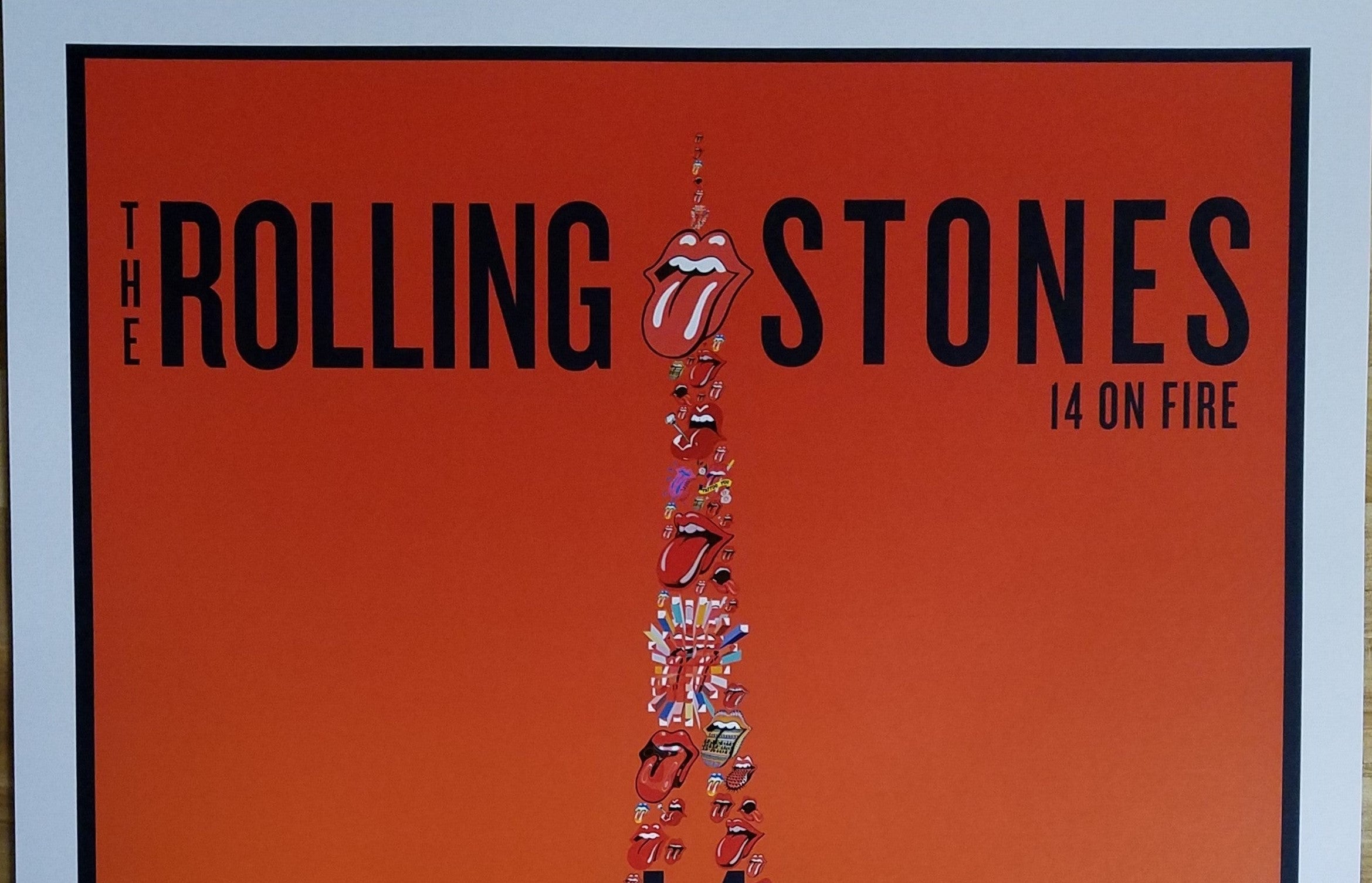Title:  Rolling Stones - 2014 OFFICIAL POSTER PARIS FRANCE  Poster artist:   Edition:  xx/500  Type:  Limited edition lithograph   Size:  17" x 23"  Location: Paris, France   Venue: Stade De France   Notes:  1st edition, official poster hand numbered and embossed.  Official poster, Europe 14 On Fire Tour original from the show!